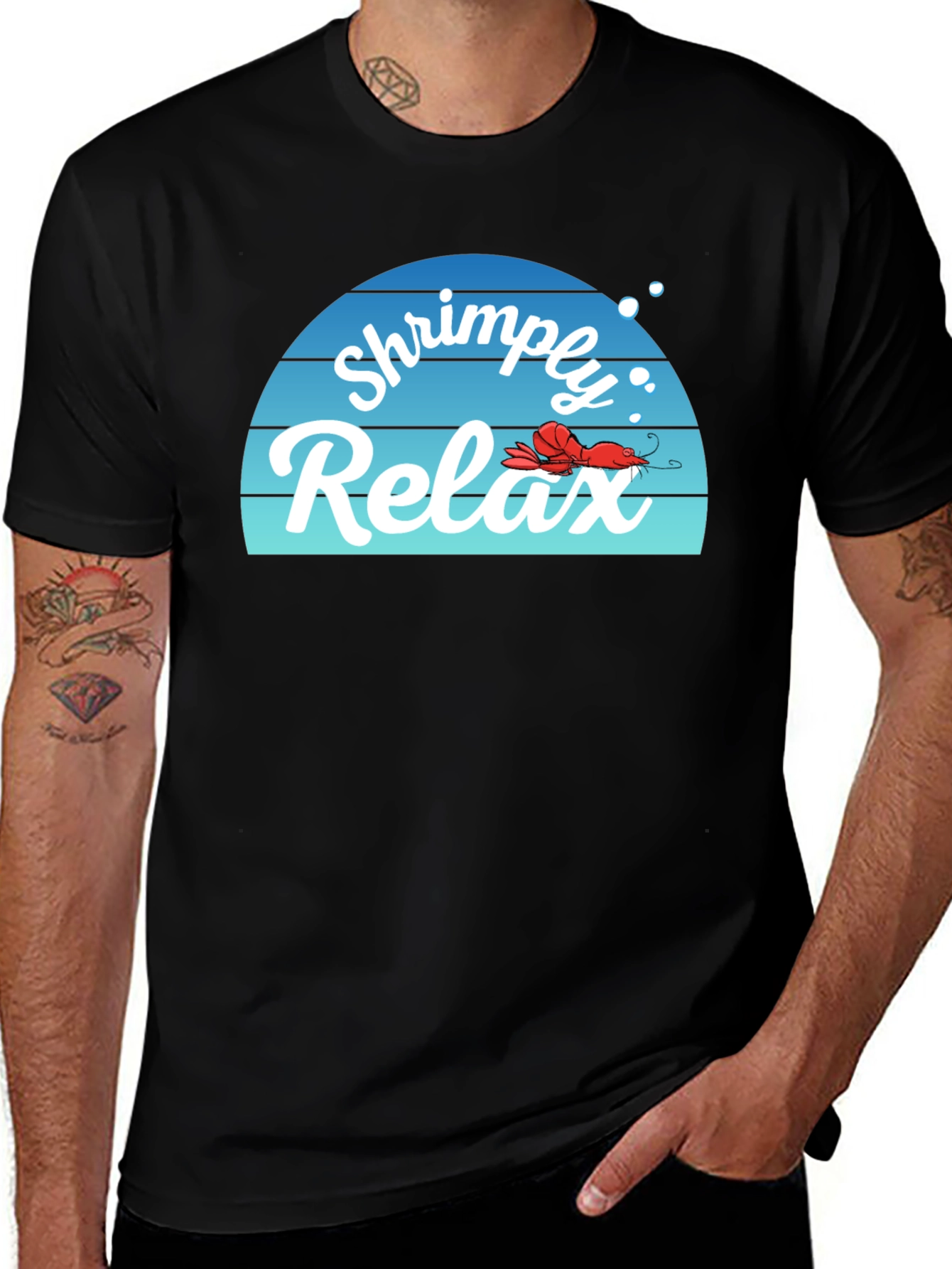 Shrimply Relax T-Shirt - Comfy Black Tee with Funny Graphic