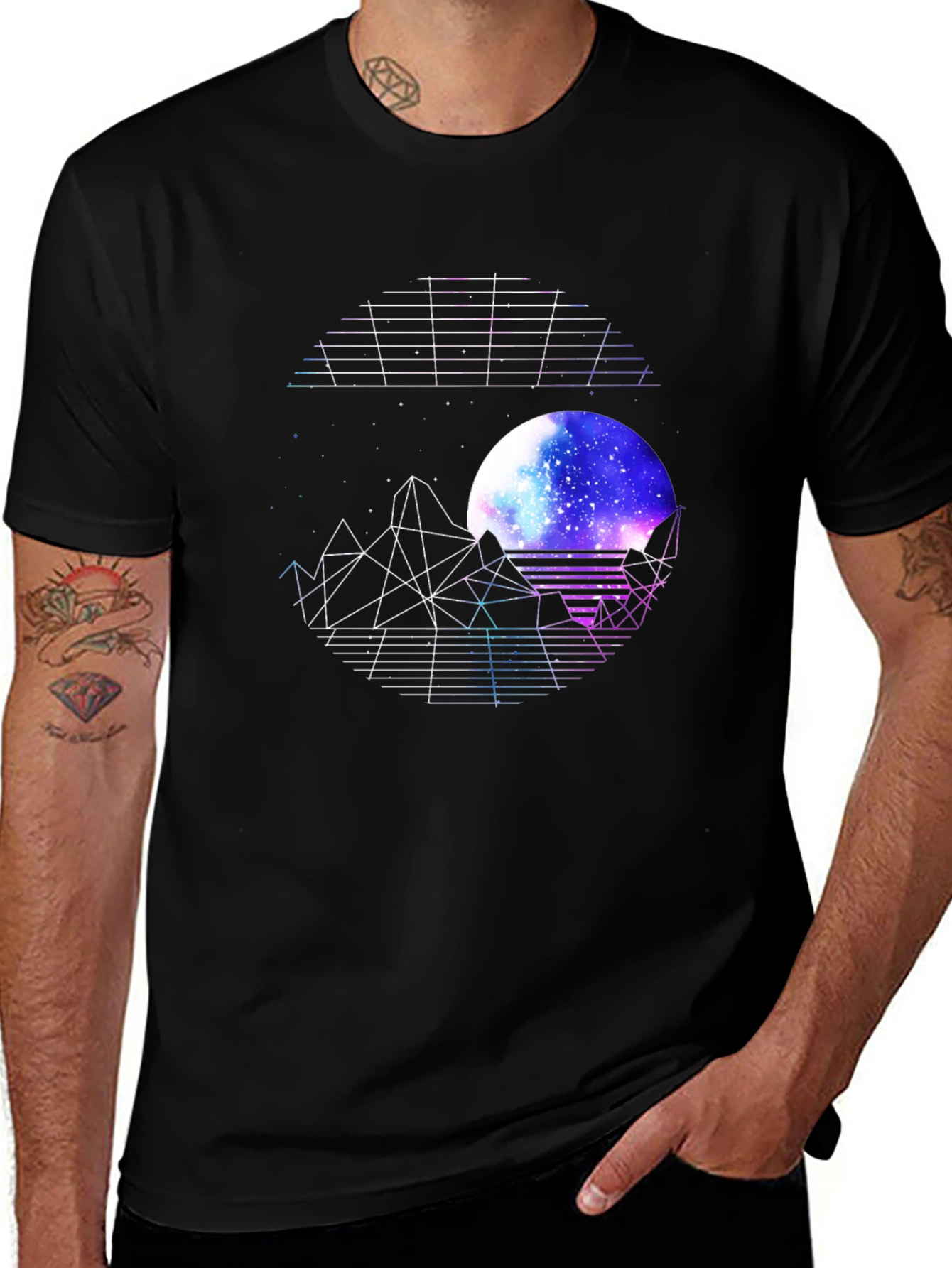 Retro Wave Graphic Tee - Galaxy Mountain Design