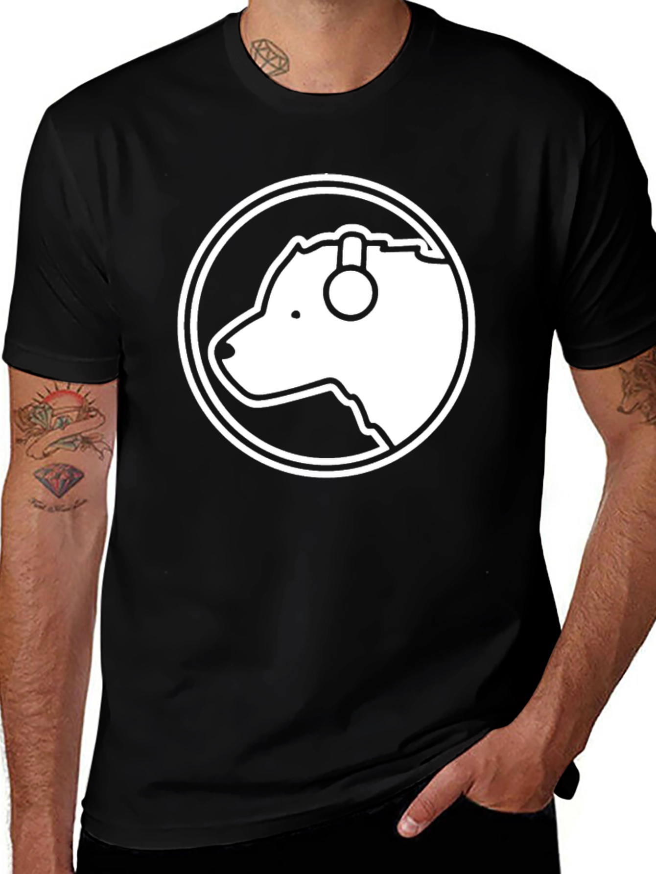 Variant 13 of Bear with Headphones Black T-Shirt