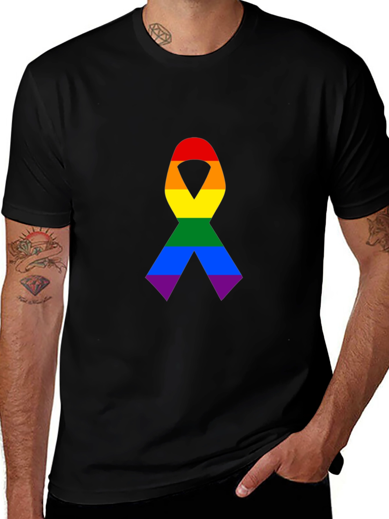 Variant 3 of Pride Ribbon Tee - Black Cotton LGBTQ+ Shirt