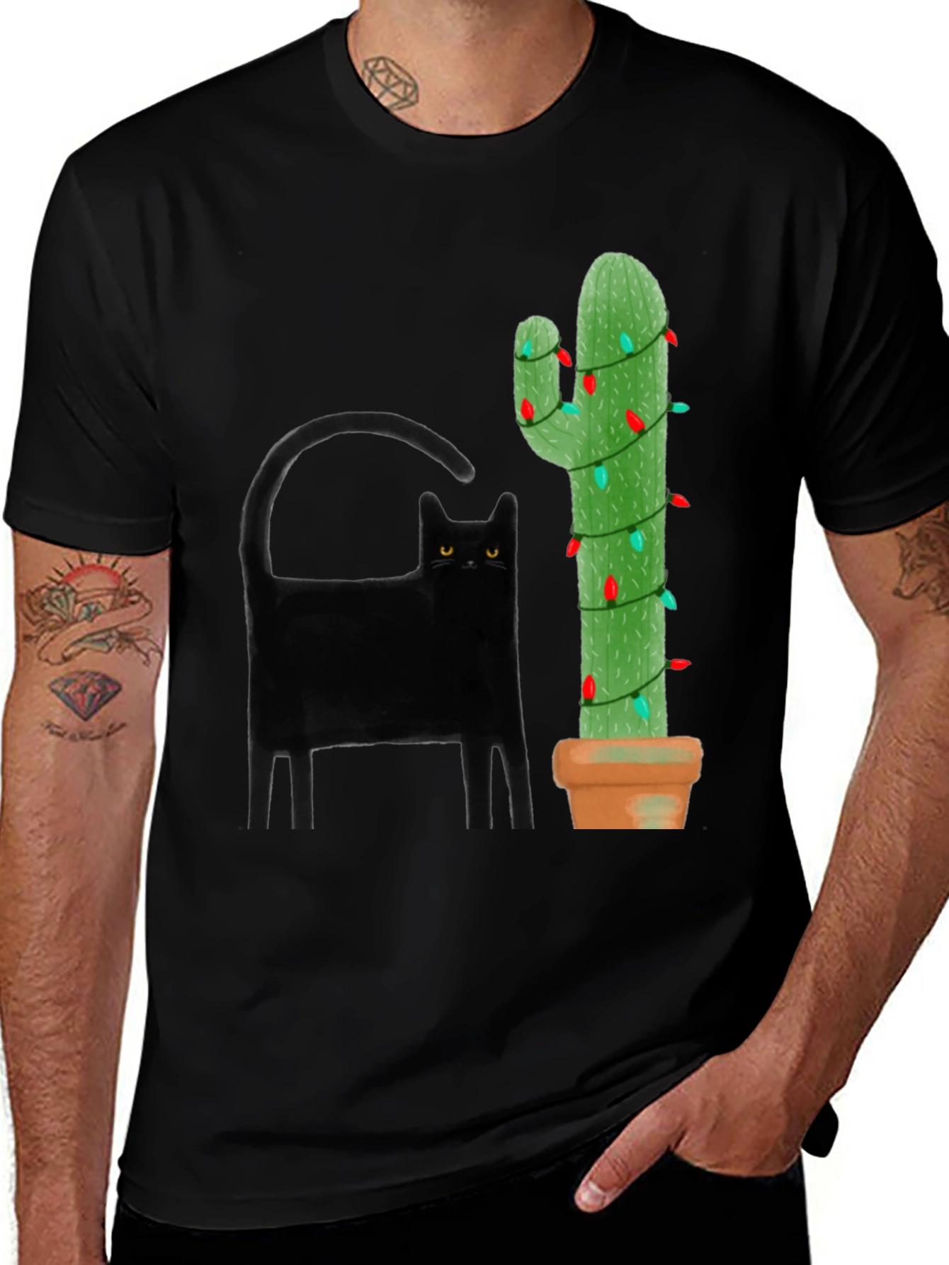 Festive Cat & Cactus T-Shirt
