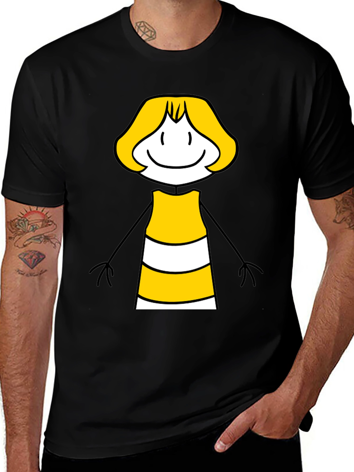 Fun Cartoon Character Graphic Tee - Black