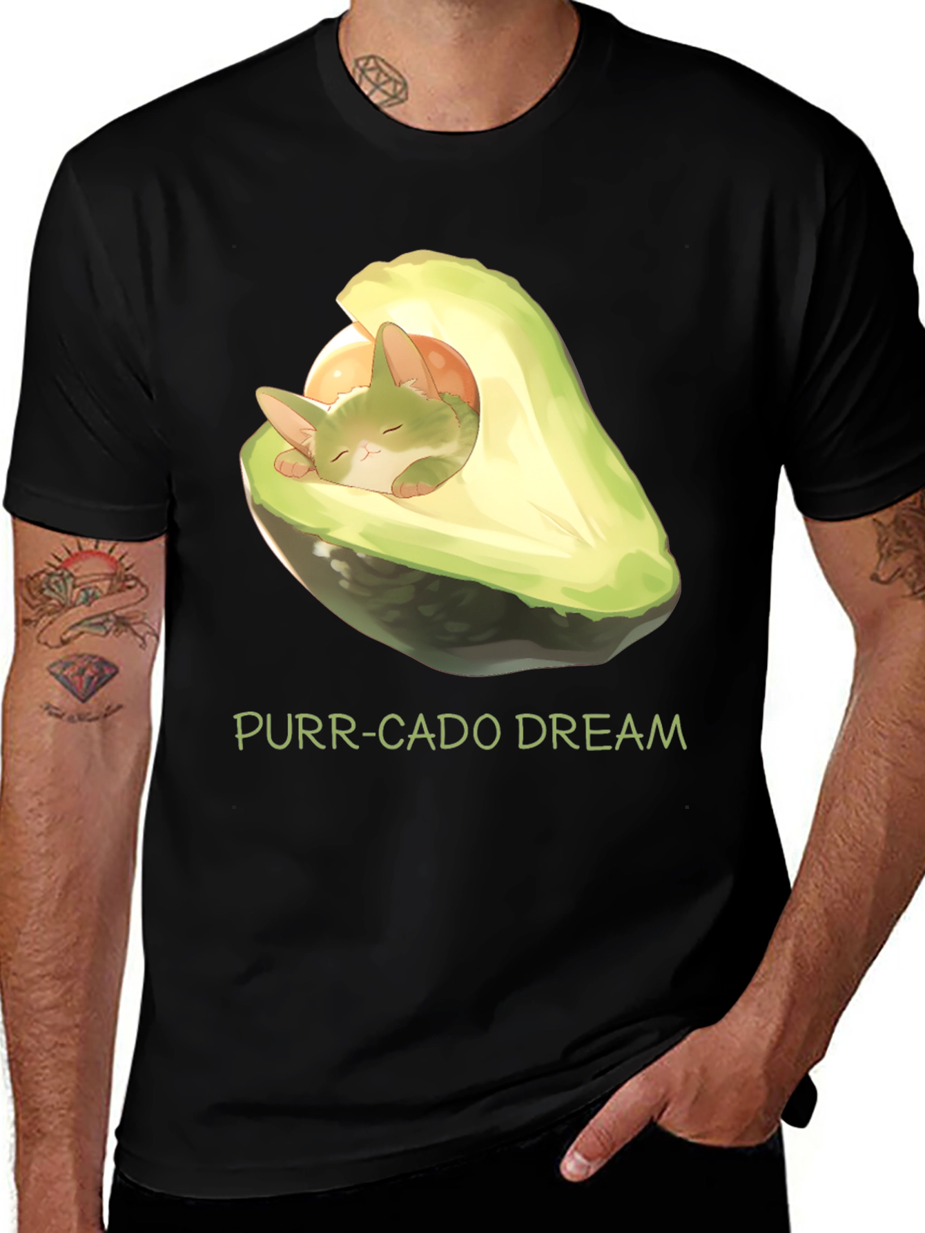 Variant 12 of Purr-Cado Dream T-Shirt - Avocado Cat Tee