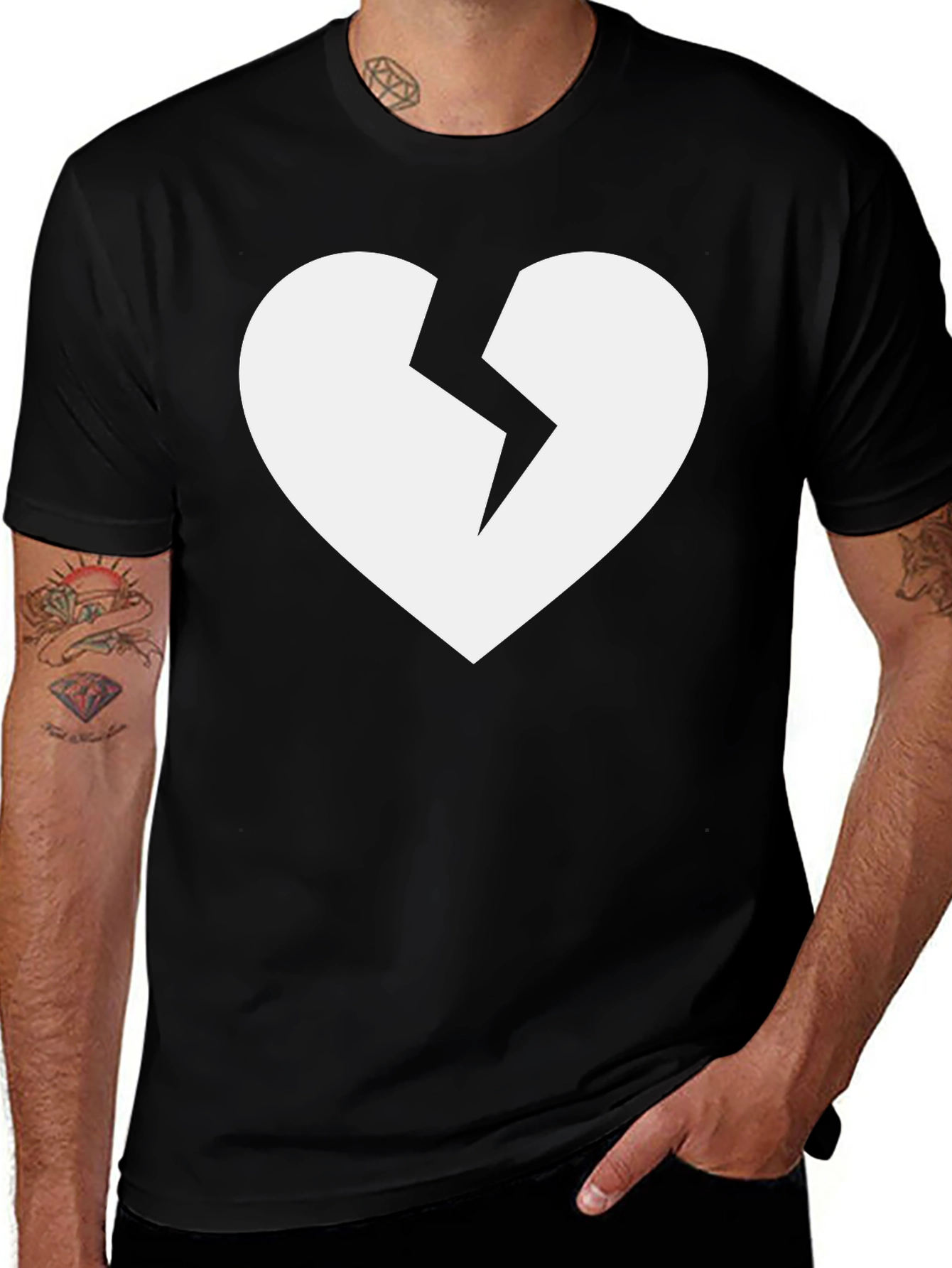 Variant 4 of Broken Heart Graphic Tee - Black Cotton Shirt