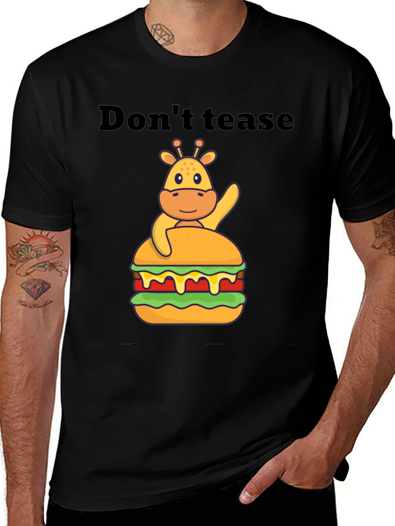 Variant 27 of Don't Tease Burger Giraffe Black Tee