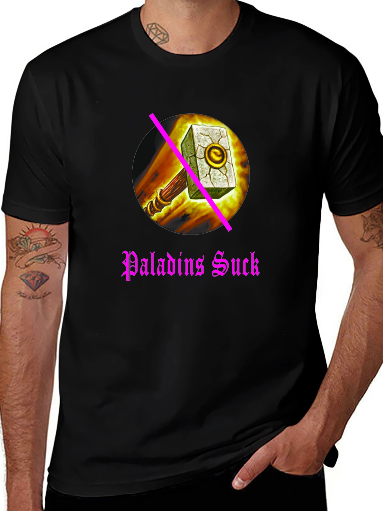 Black Paladins Sucks T-Shirt: Anti-Paladin Hammer Design main image