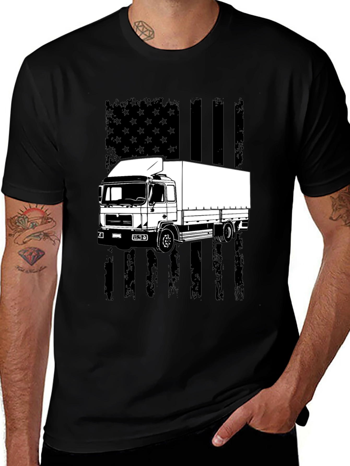 Variant 22 of Trucker T-Shirt - American Flag Style
