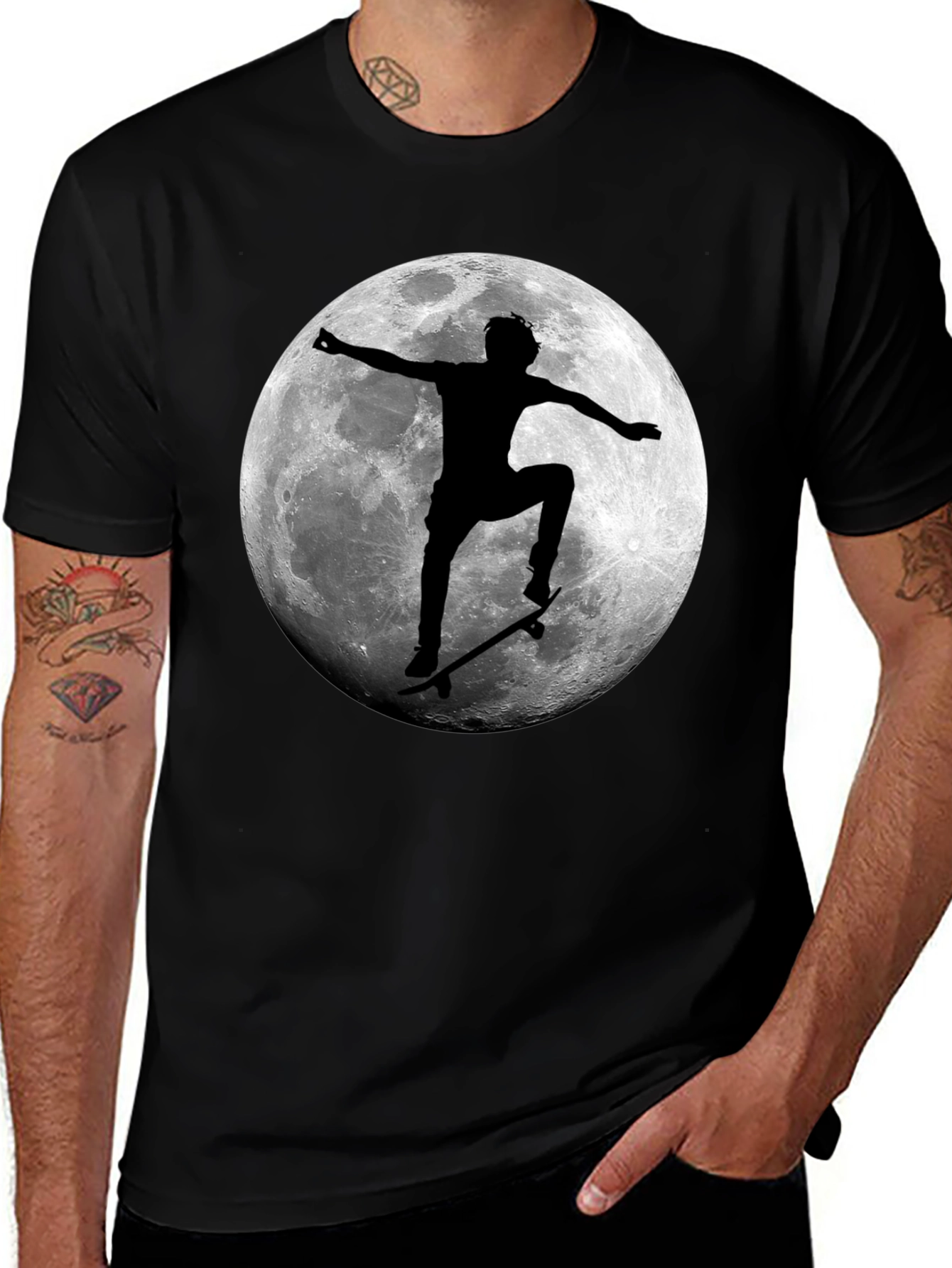 Variant 13 of Skateboarding Moon Graphic Tee - Cool Black T-Shirt