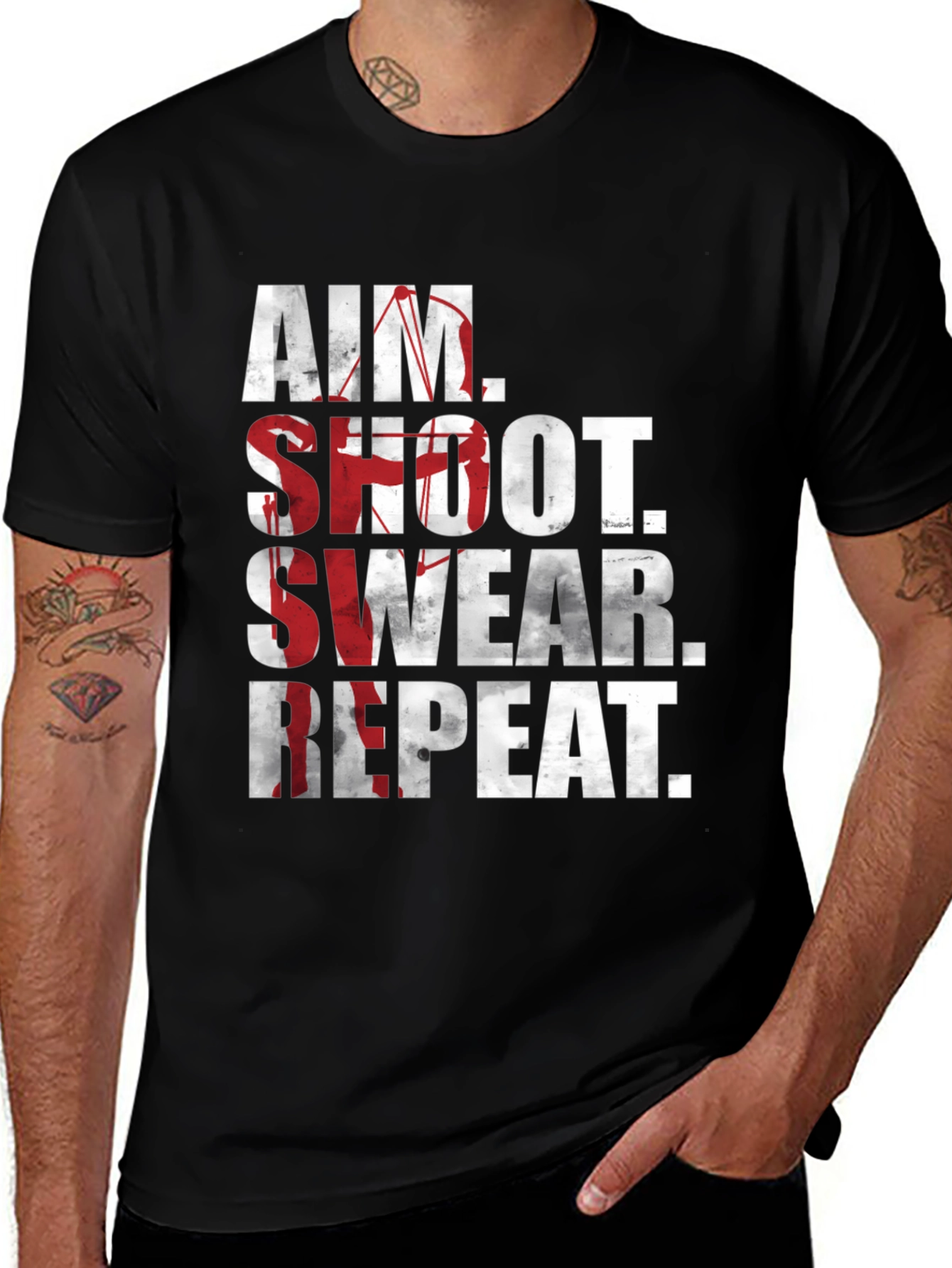 Variant 18 of Aim Shoot Swear Repeat Men's Graphic T-Shirt