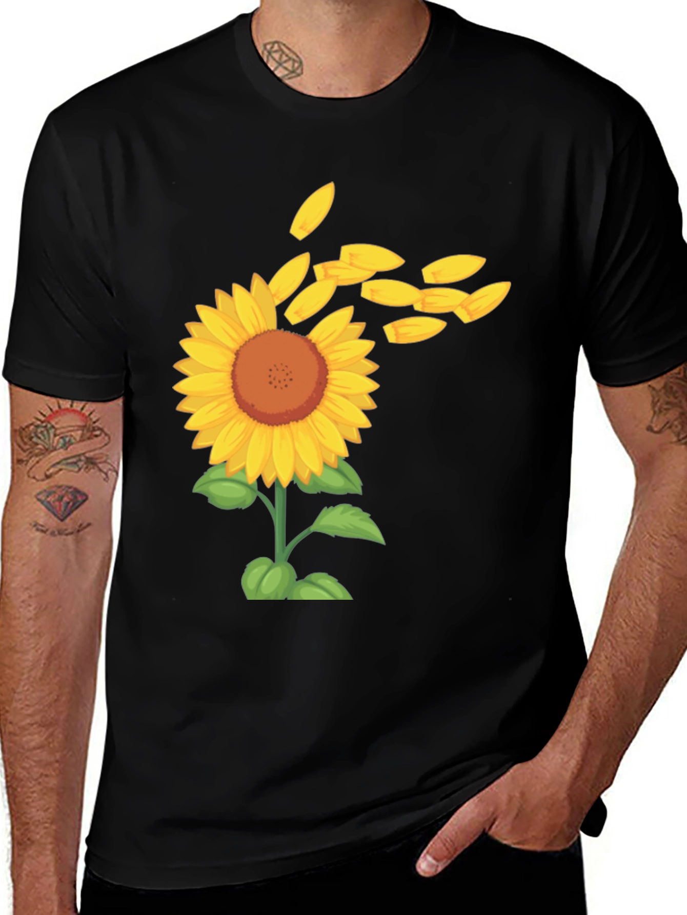 Black Sunflower Petals Men's Black Tee main image