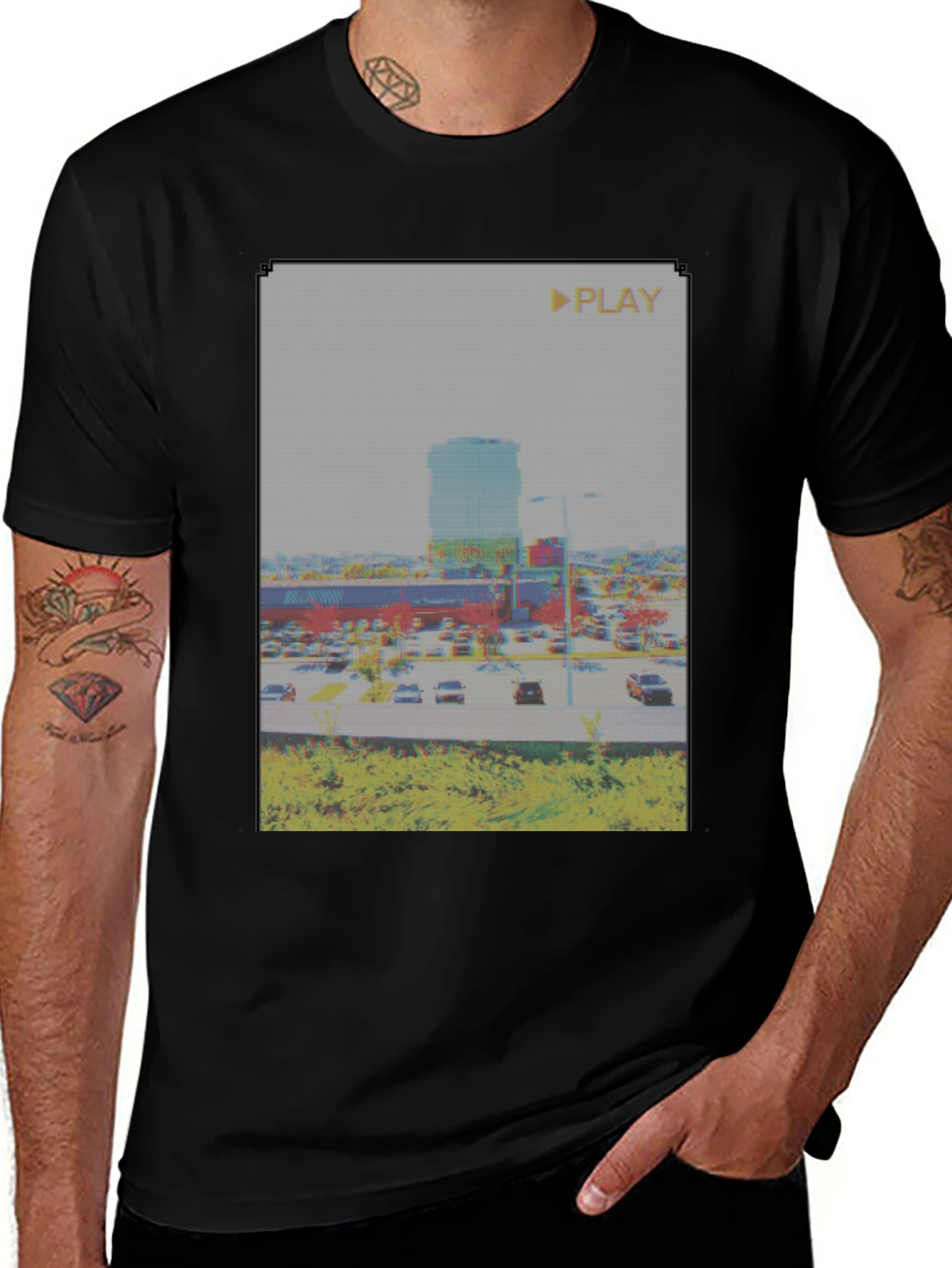 Glitch Art Mall T-Shirt - Retro Aesthetic Tee
