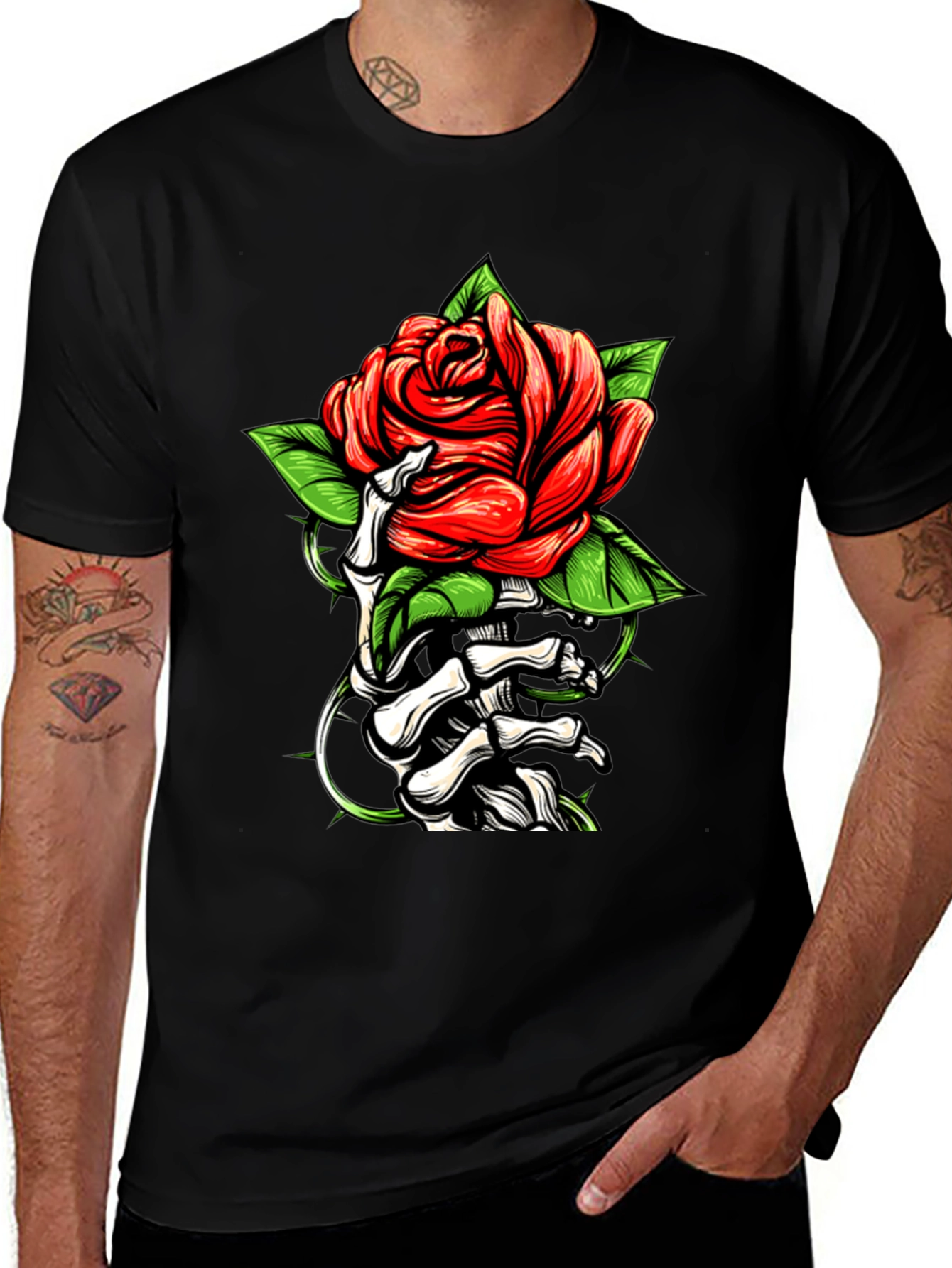 Variant 18 of Rose & Bones Graphic Tee - Black Casual Shirt