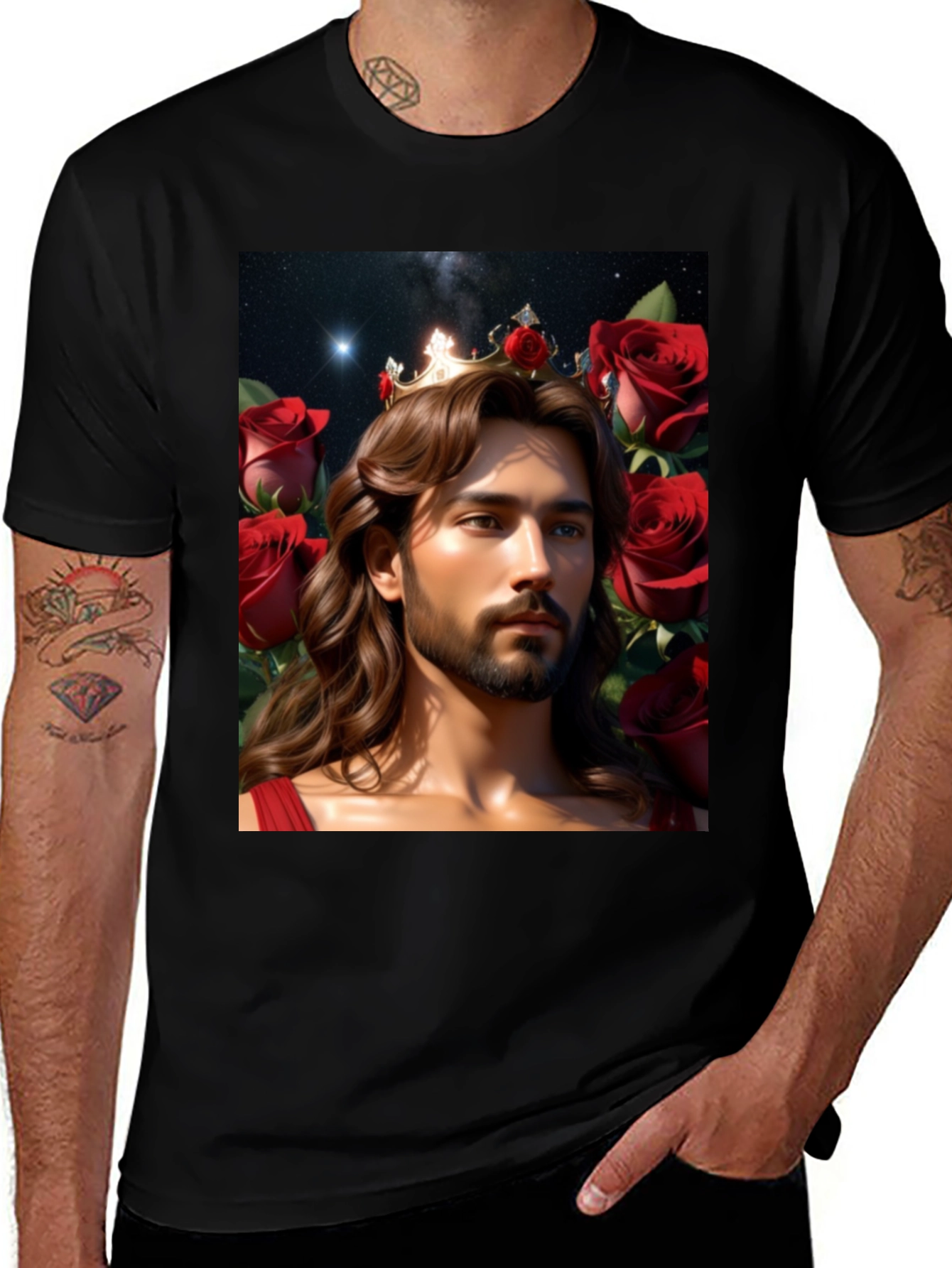 King Jesus Crowned in Roses Graphic Tee