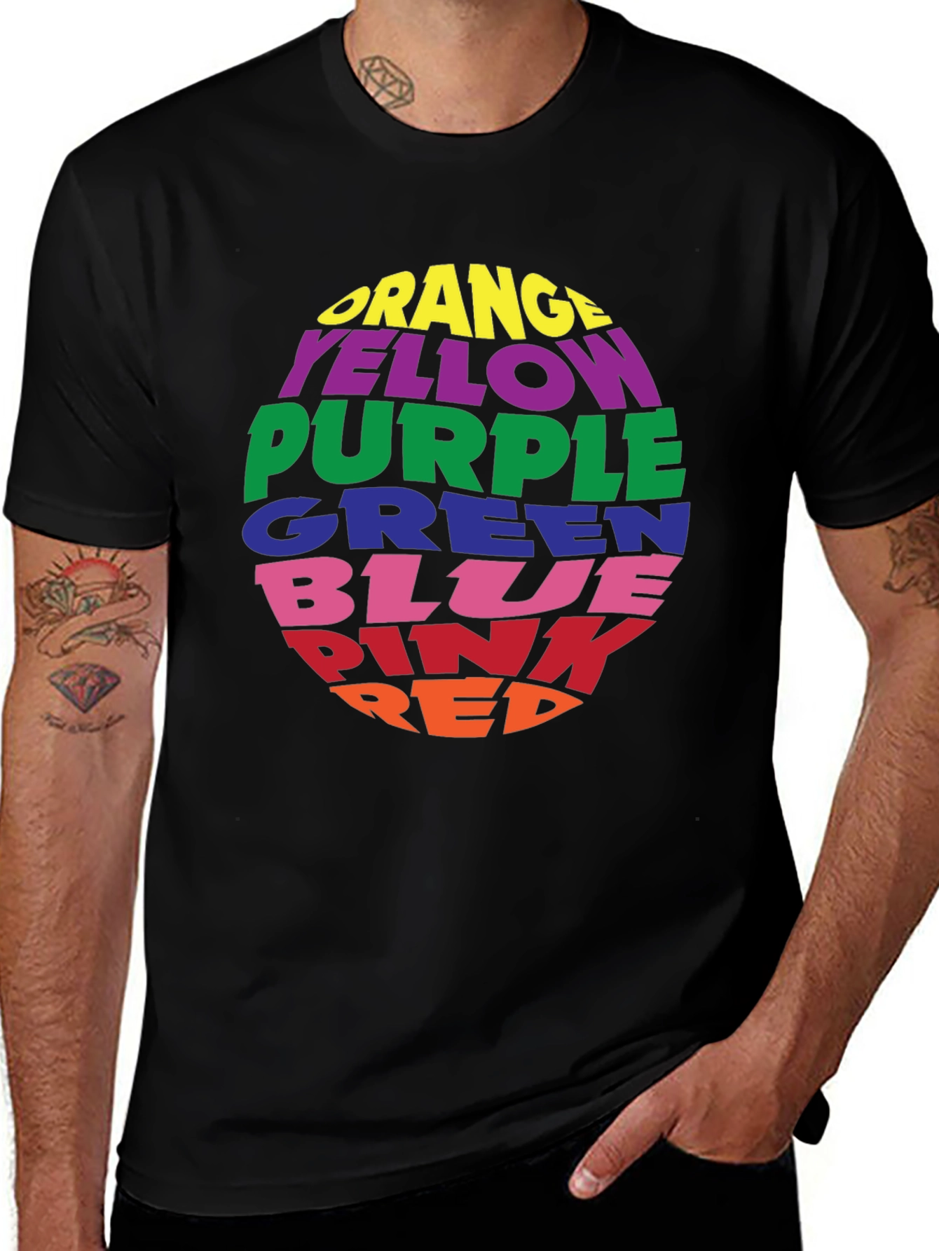 Variant 19 of Colorful Word Cloud Black T-Shirt