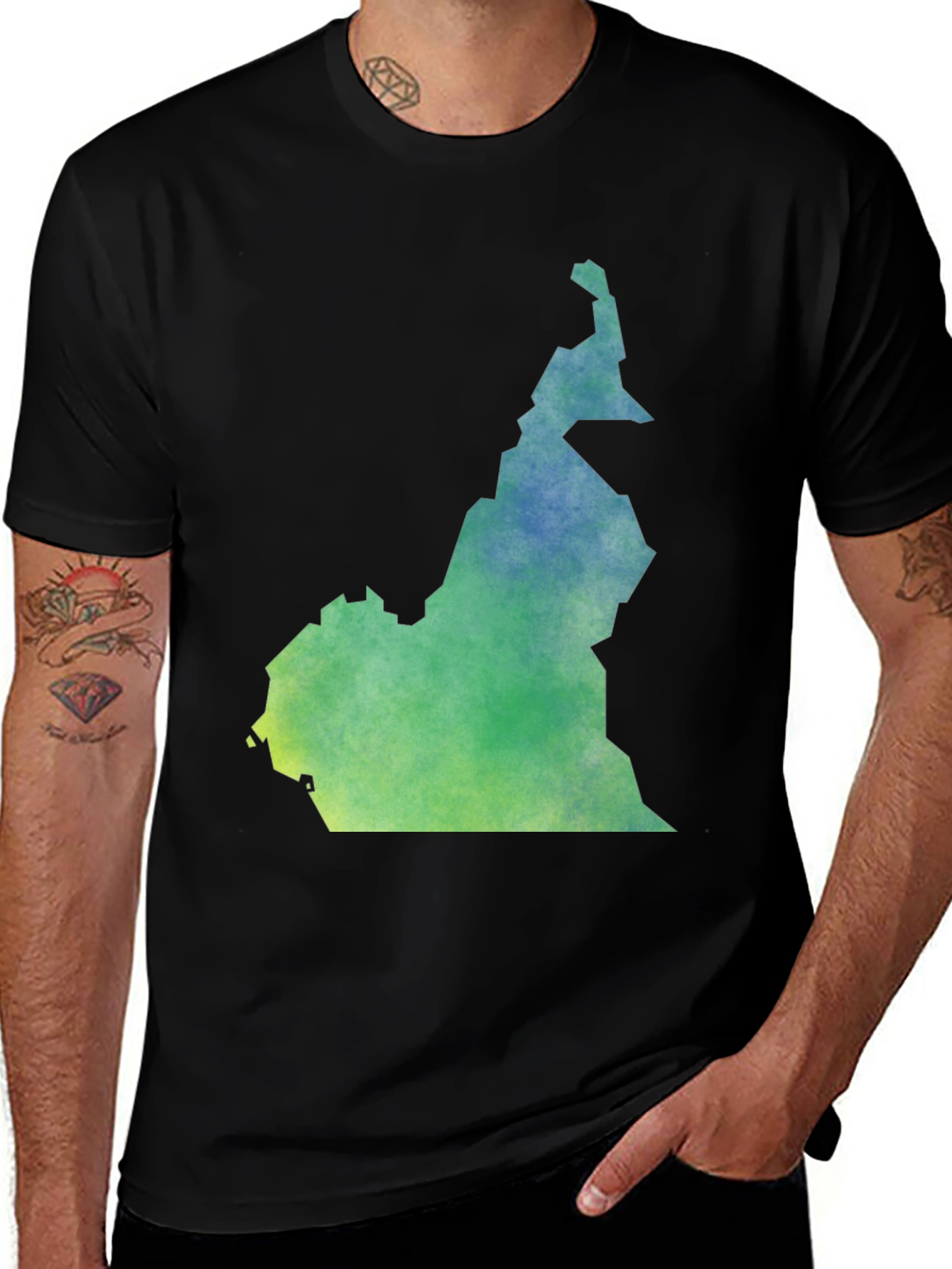 Cameroon Map T-Shirt - Black Cotton Graphic Tee