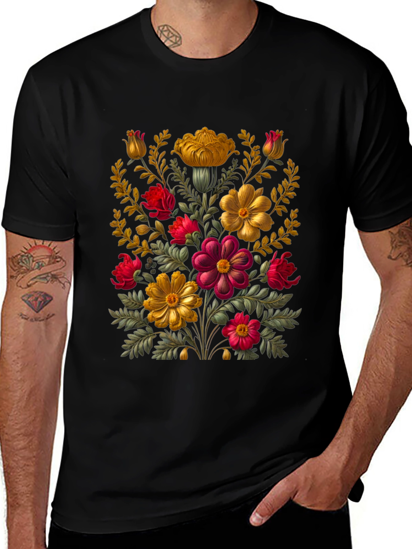 Variant 9 of Floral Art Black T-Shirt
