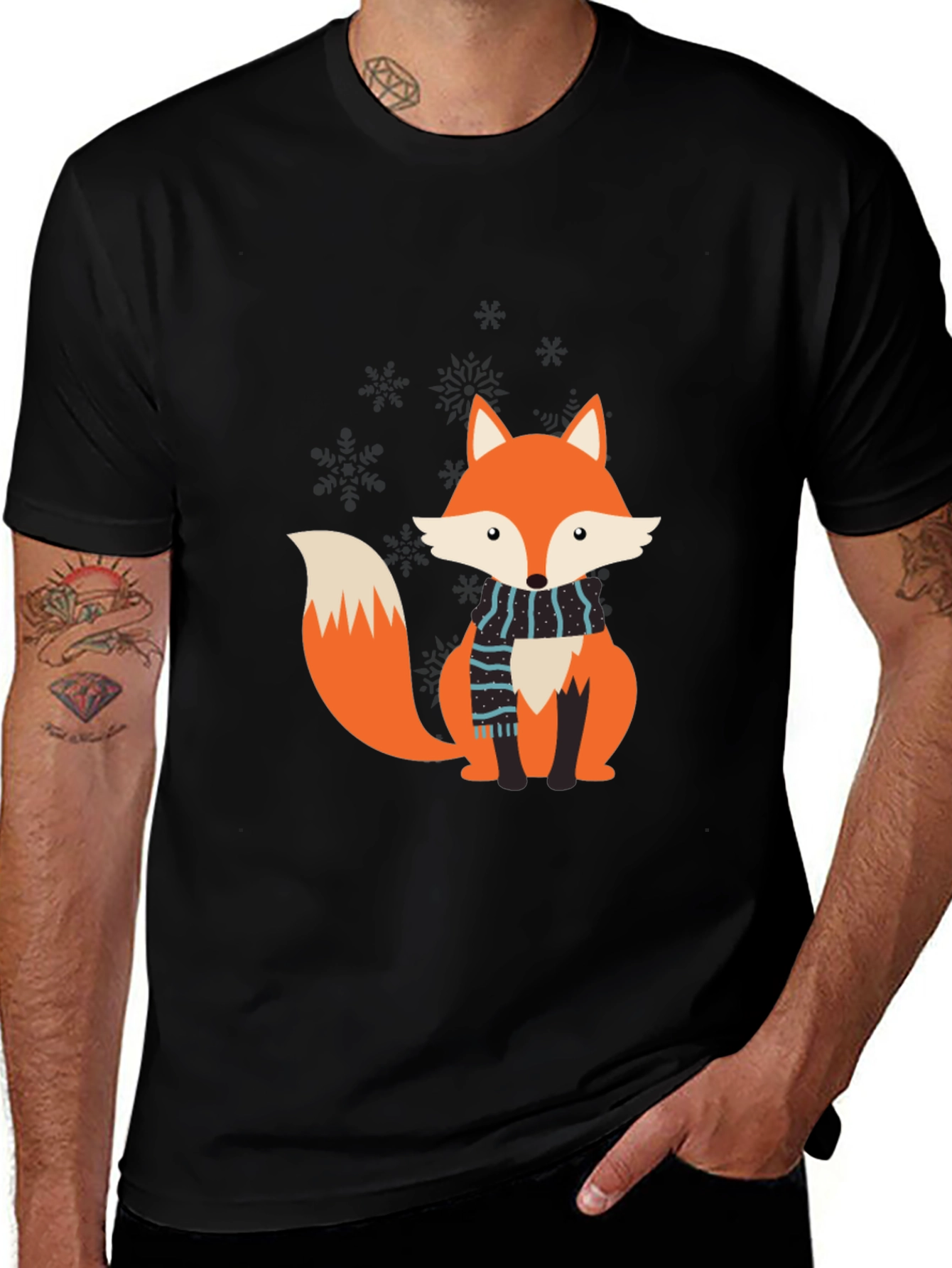 Variant 27 of Fox Scarf T-Shirt - Men's Black Tee