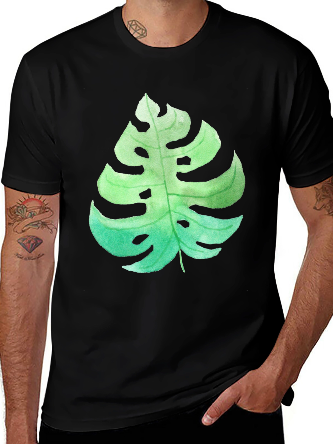 Variant 21 of Tropical Monstera Leaf Graphic Tee - Black