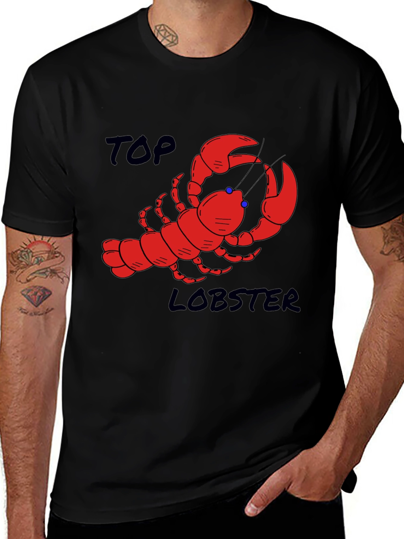 Variant 29 of Top Lobster Graphic Tee - Black Cotton T-Shirt