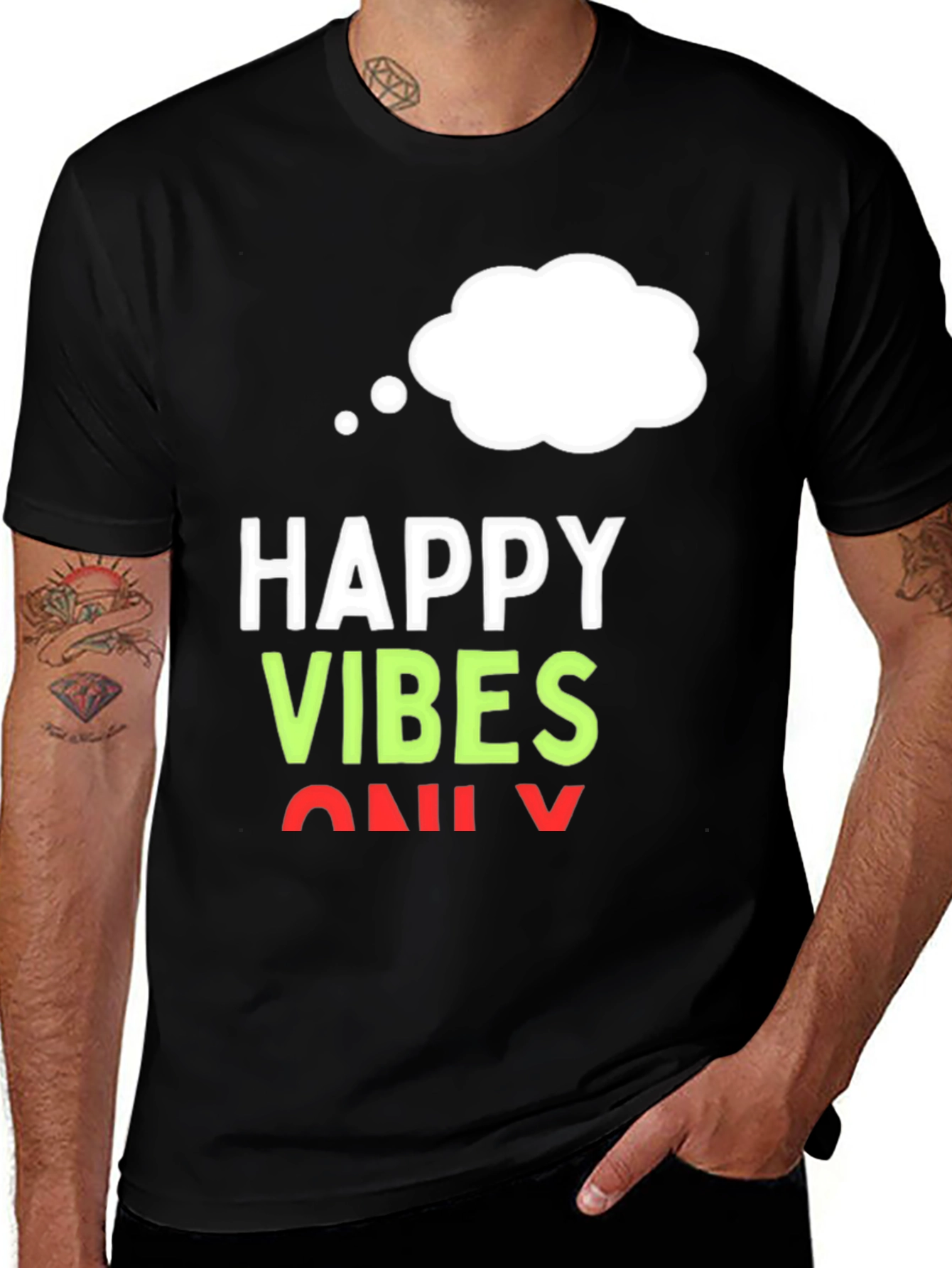 Black Happy Vibes Only T-Shirt - Black Casual Tee main image