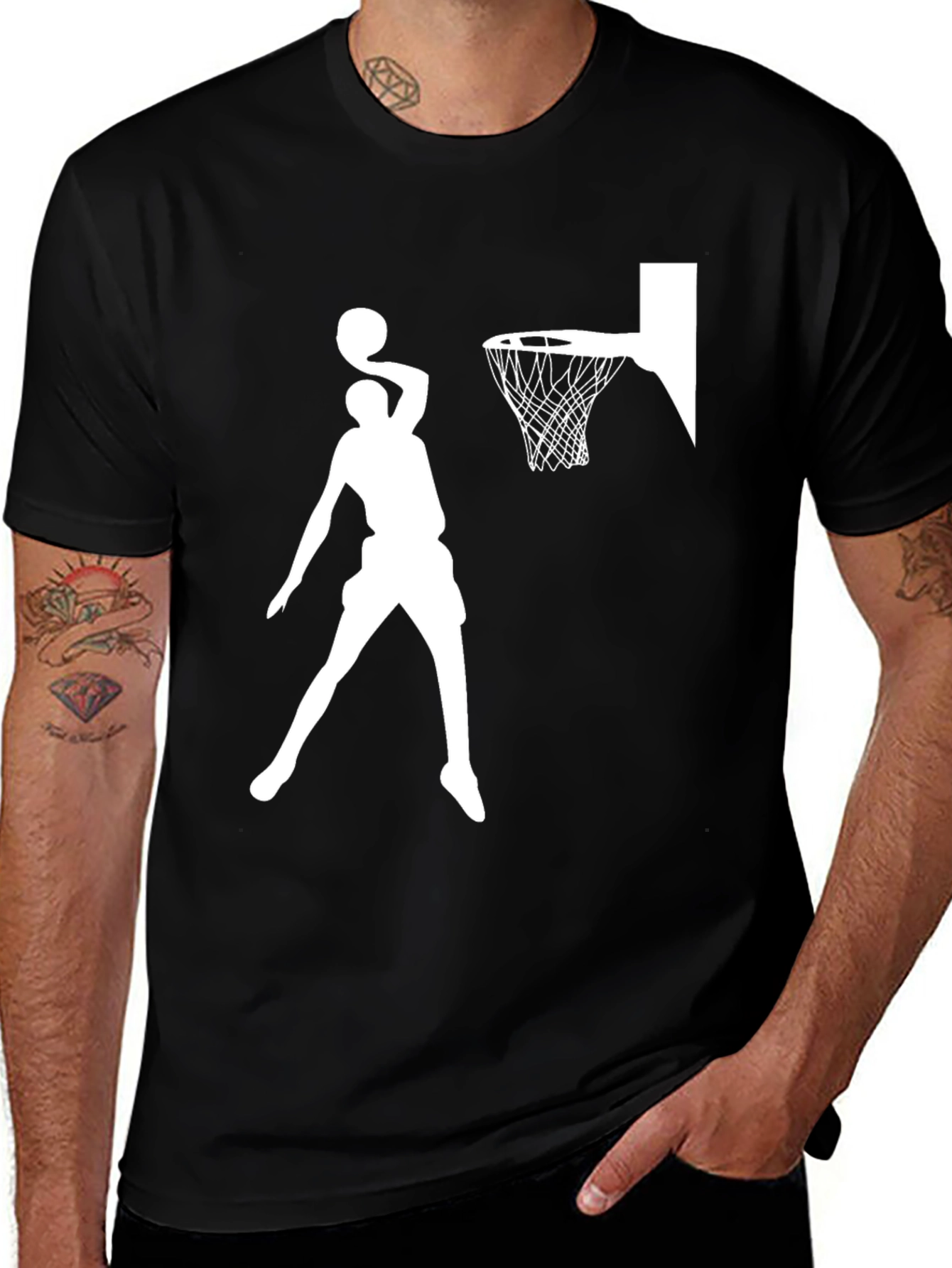 Variant 9 of Basketball Player Graphic Tee - Black Cotton T-Shirt