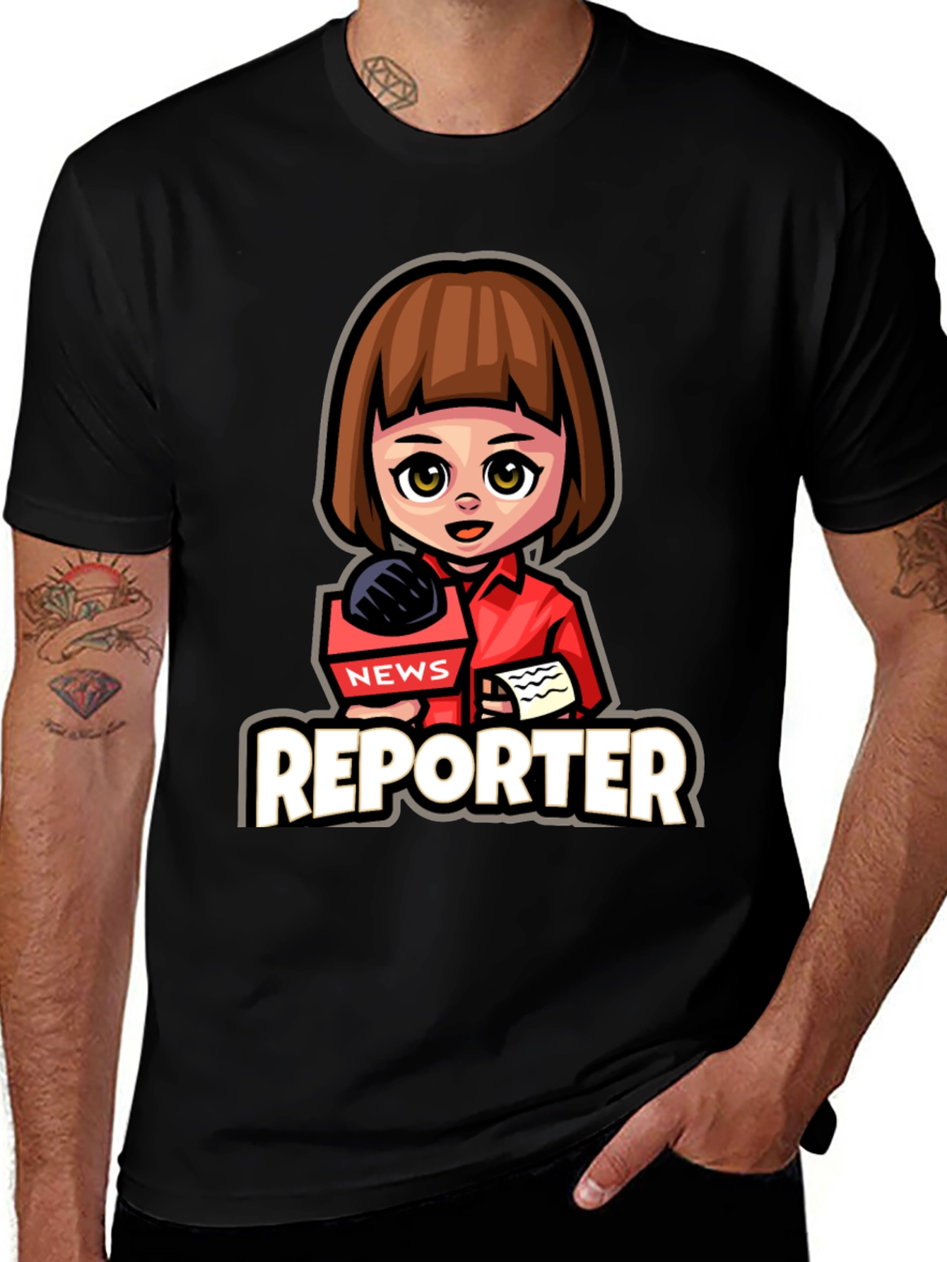 Variant 22 of Reporter Cartoon Graphic Tee - News Anchor T-Shirt