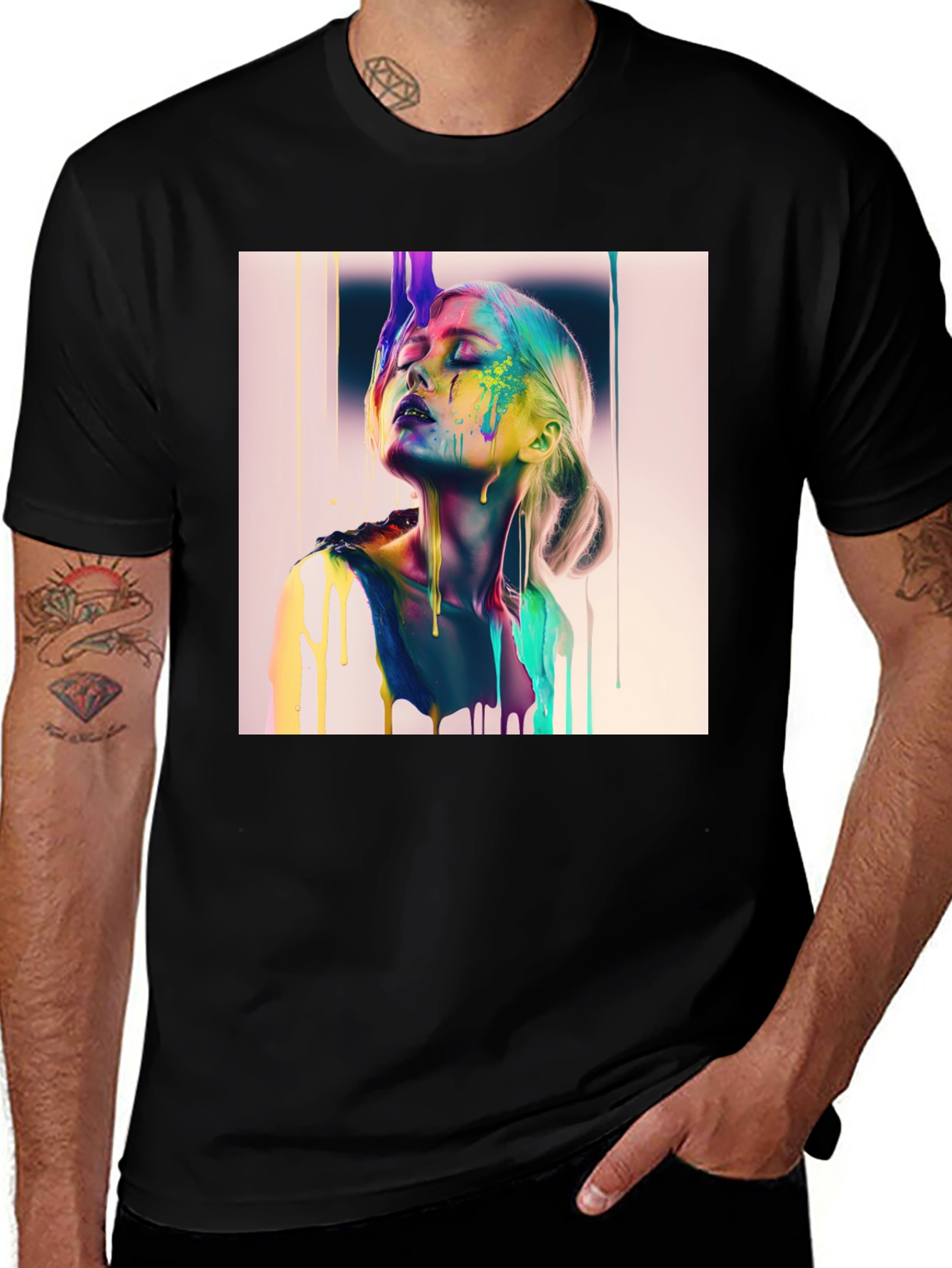 Variant 18 of Colorful Paint Drip Graphic Black Tee
