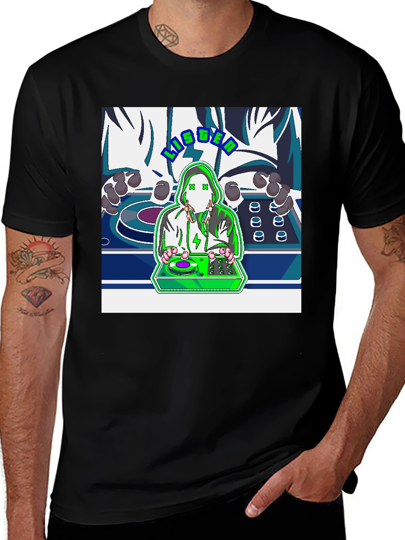 Variant 23 of Listen DJ Graphic T-Shirt - Black