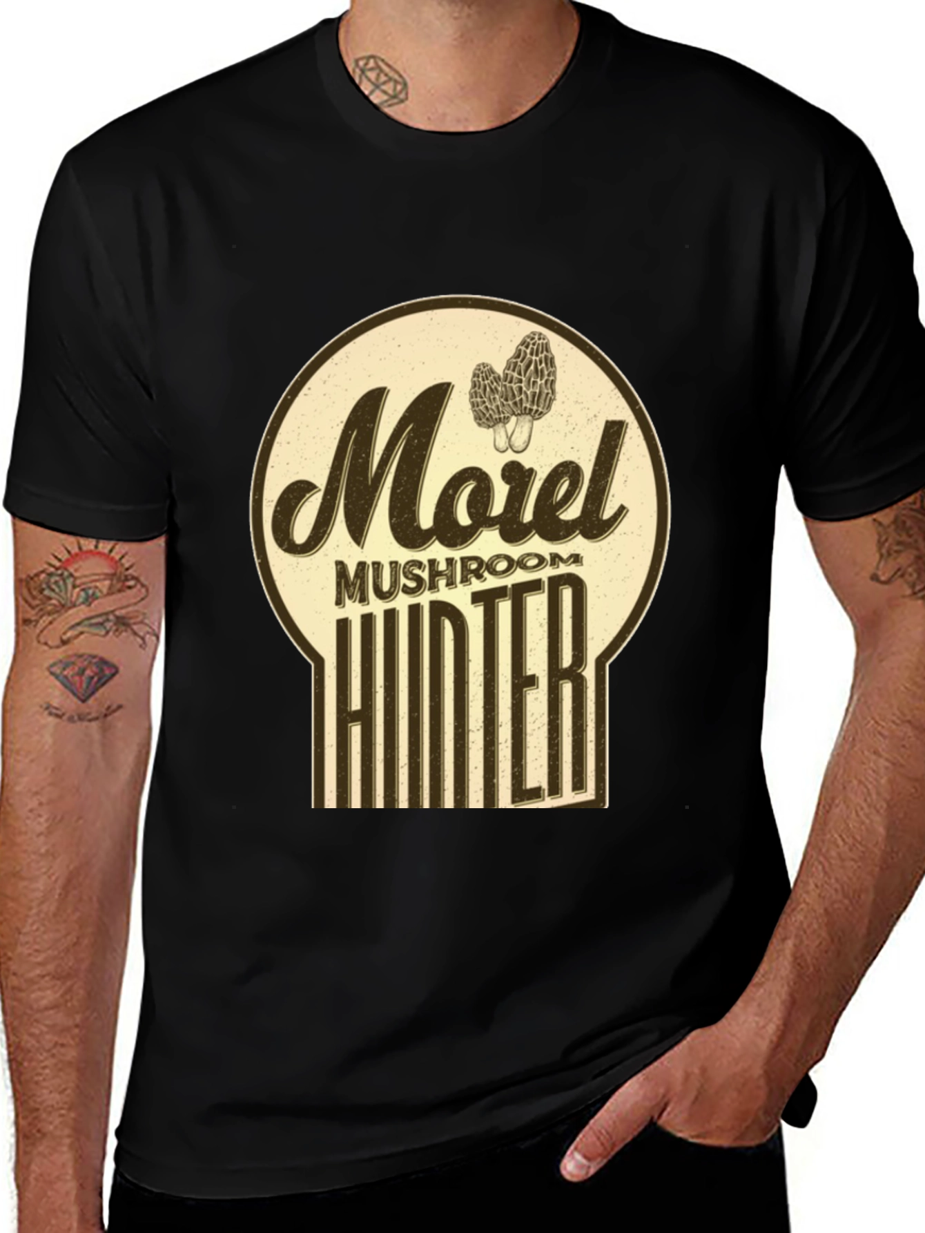 Variant 18 of Morel Mushroom Hunter T-Shirt - Black