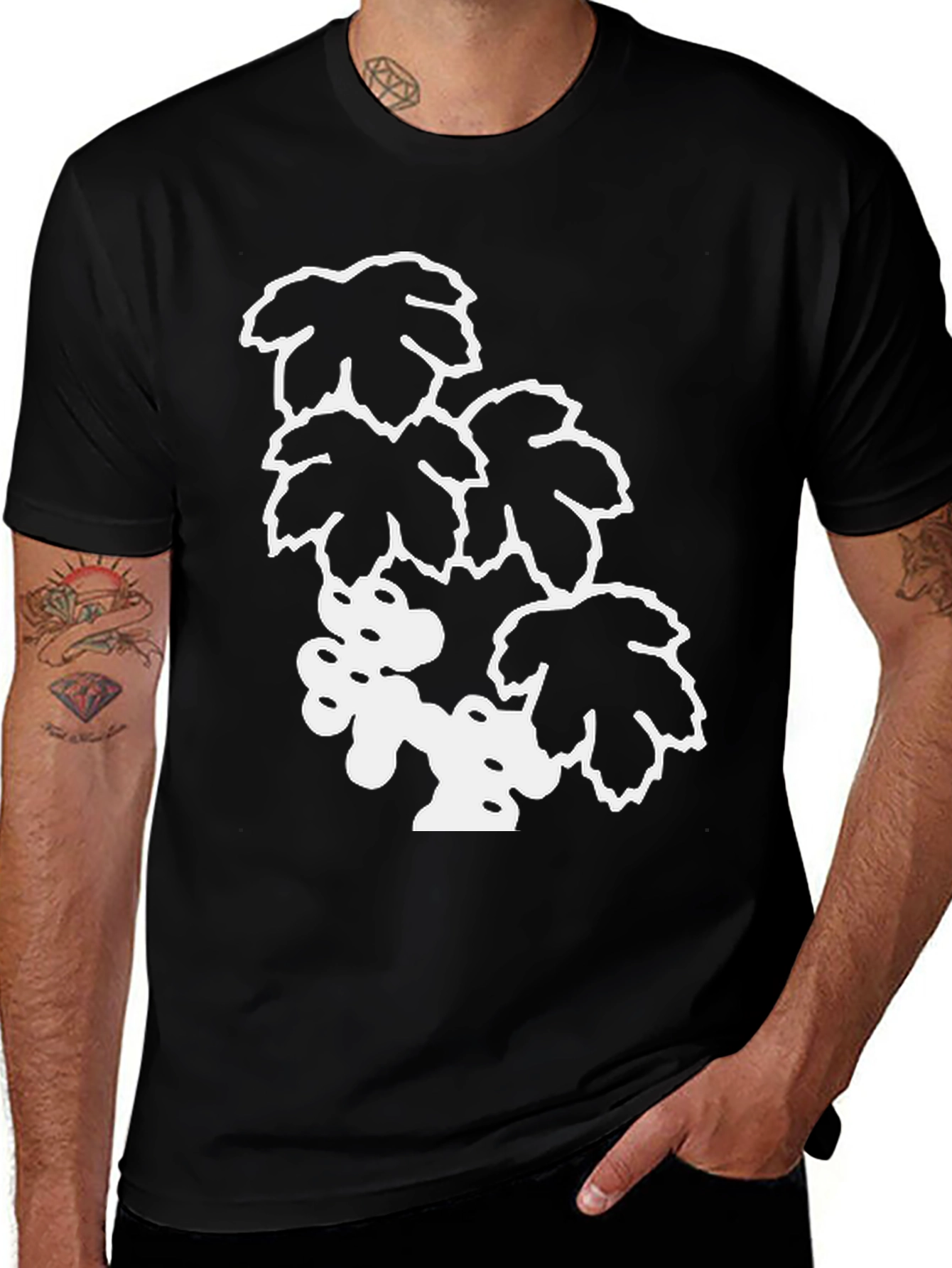 Variant 18 of Black T-Shirt with White Leaf Design