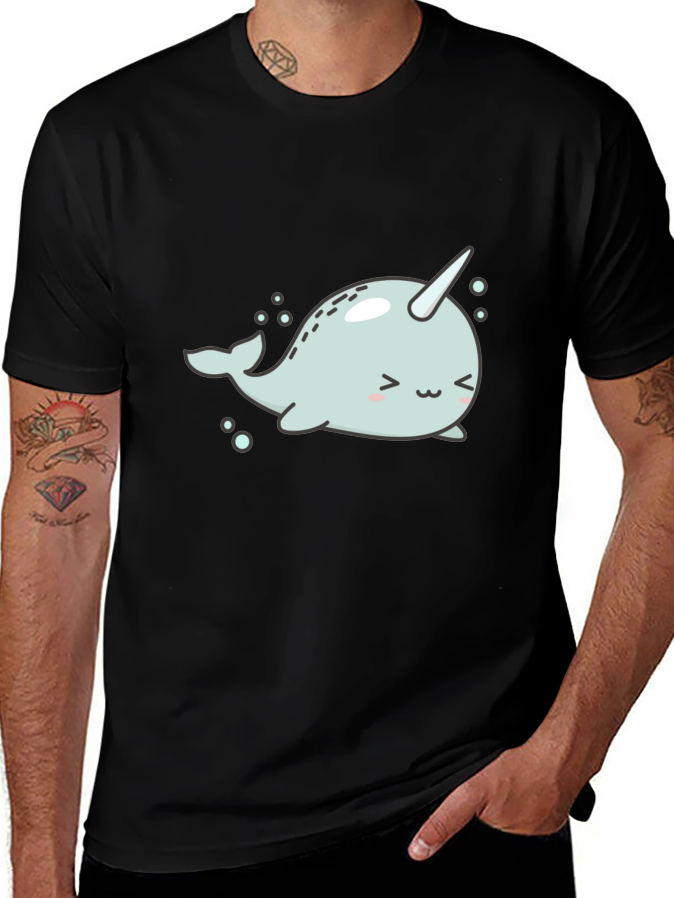 Variant 5 of Cute Narwhal Graphic Tee - Black Cotton T-Shirt
