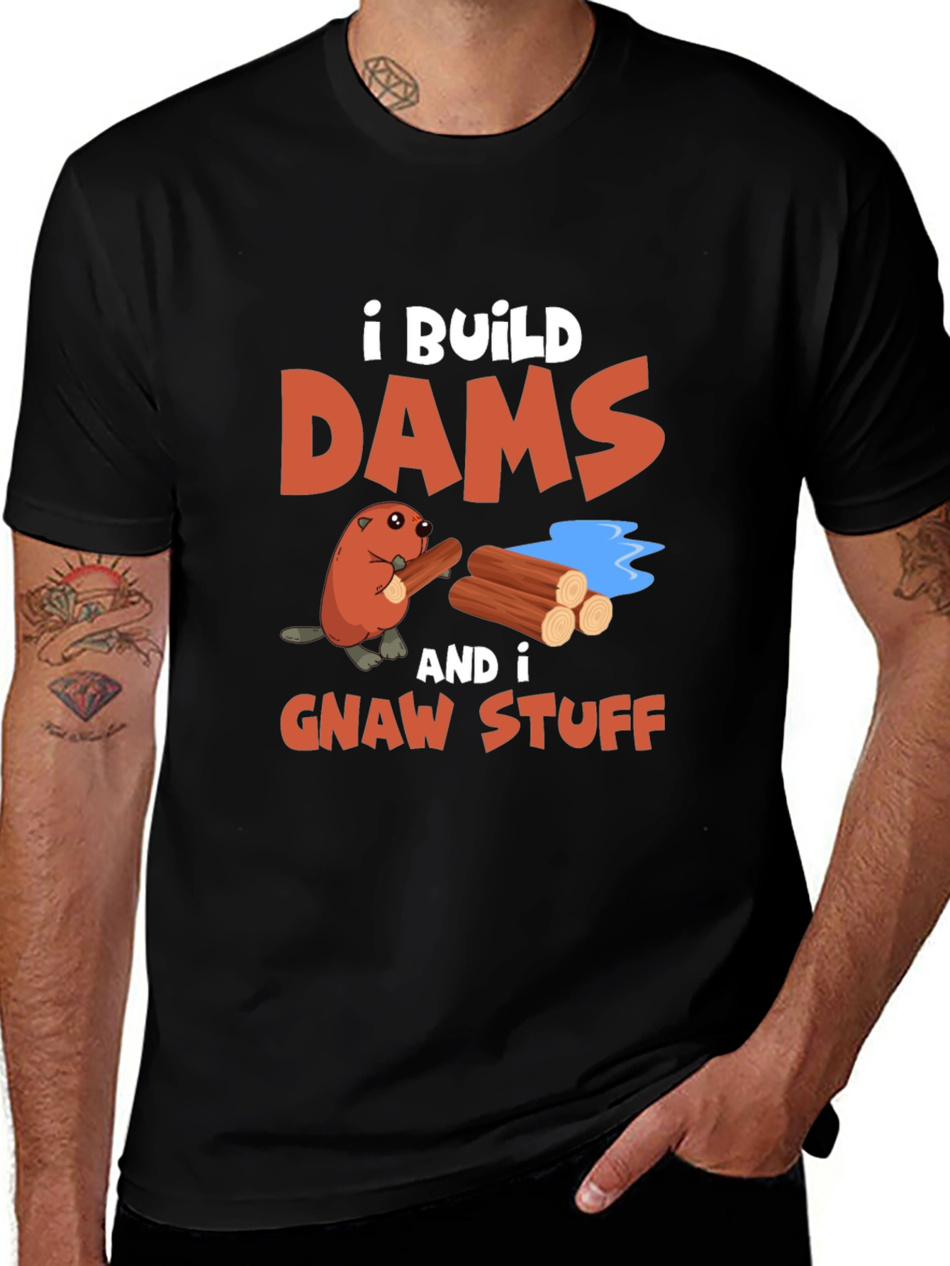 Black I Build Dams and Gnaw Stuff T-Shirt main image