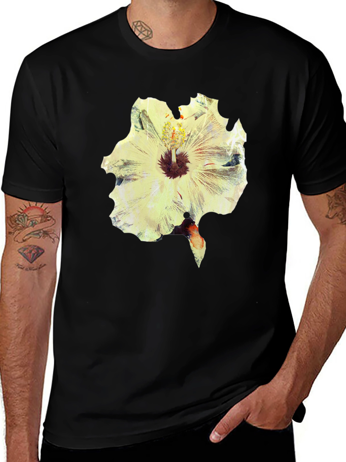 Variant 29 of Hibiscus Flower Graphic Black T-Shirt