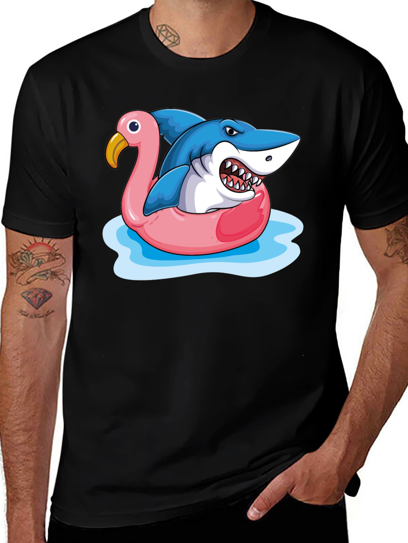 Variant 22 of Shark Flamingo Pool Float Graphic Tee