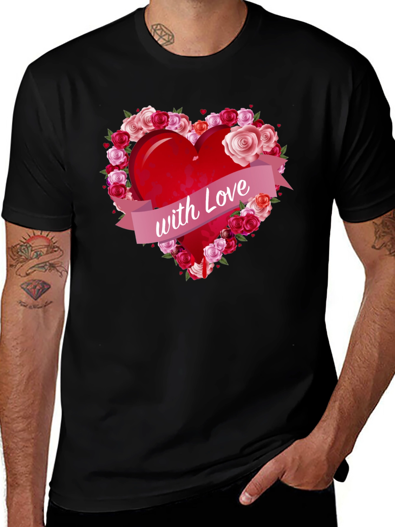 Variant 13 of Heart with Roses Graphic Tee - Love Design T-Shirt