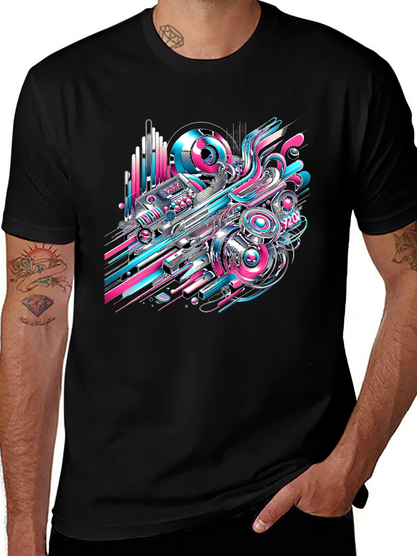 Variant 20 of Abstract Tech Black T-Shirt - Bold Design