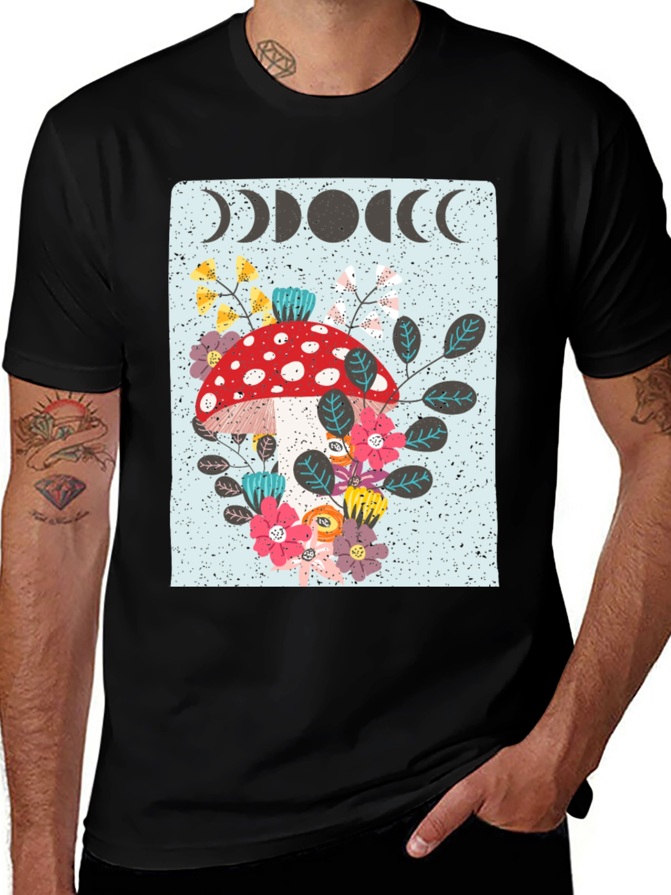 Variant 26 of Mushroom Moon Phase Graphic Tee - Nature Lover Shirt