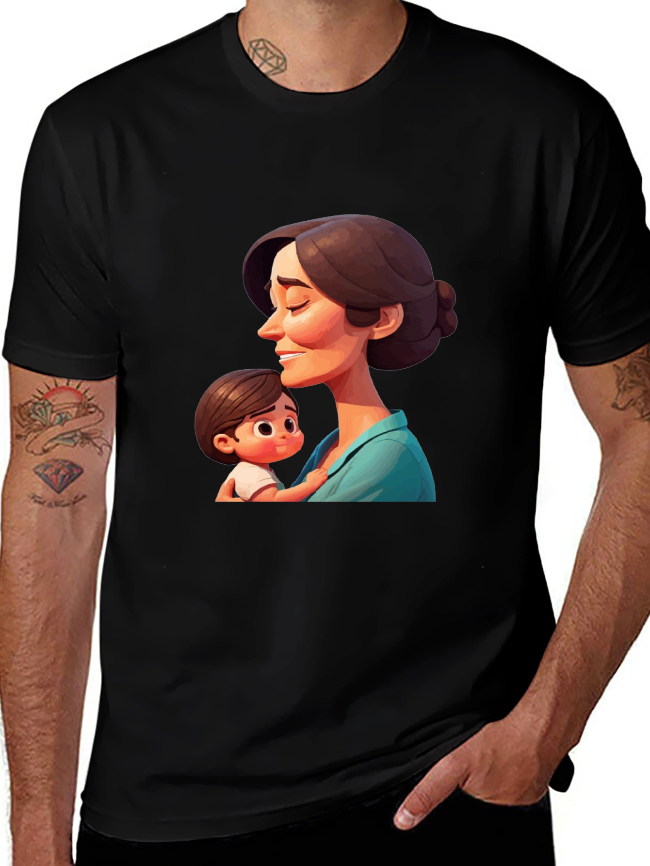 Variant 28 of Stylish Black T-Shirt - Mother and Child Graphic