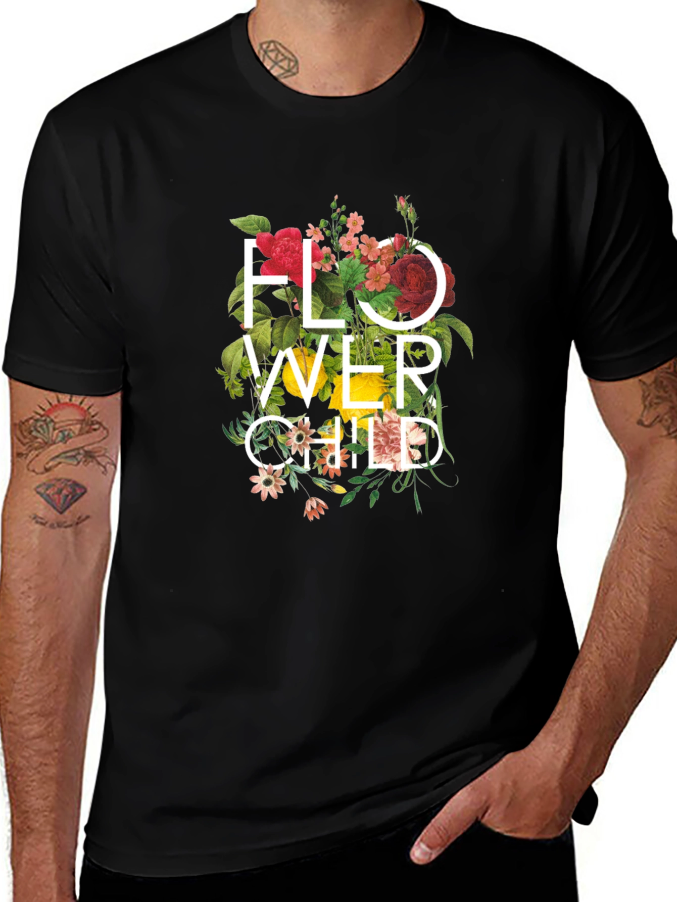 Flower Child Graphic Print T-Shirt - Black