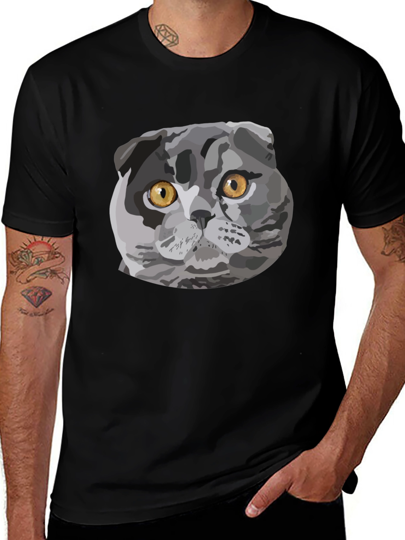 Variant 27 of Cute Scottish Fold Cat Graphic Black T-Shirt