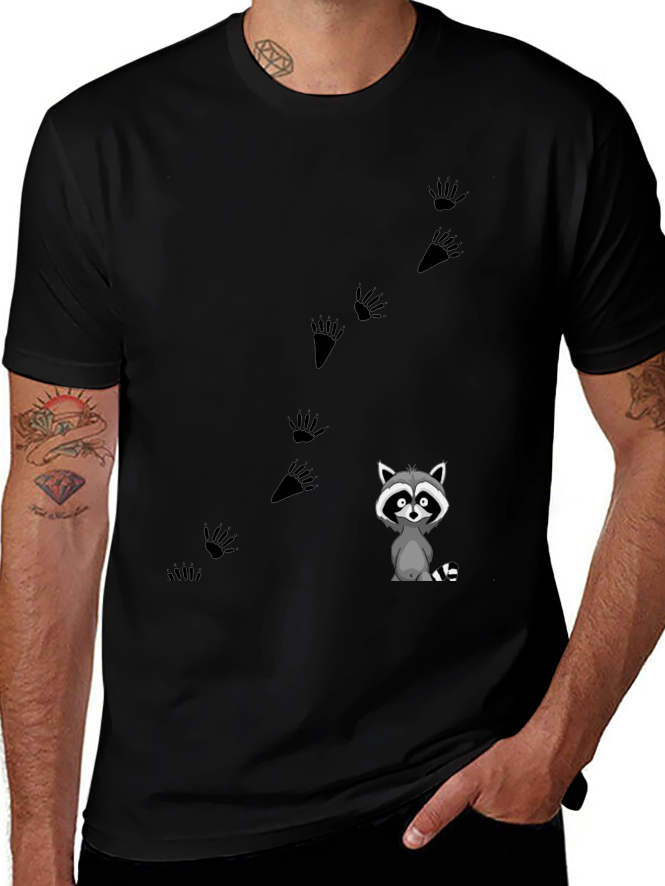 Variant 3 of Raccoon Tracks Graphic Tee - Casual Black T-Shirt
