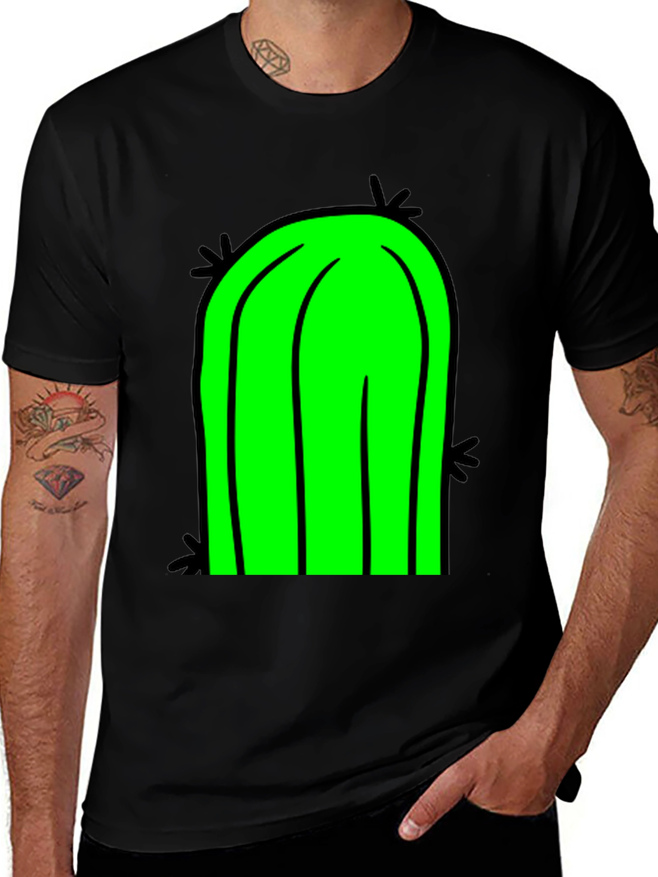 Variant 6 of Fun Cactus Graphic Tee - Black Cotton T-Shirt