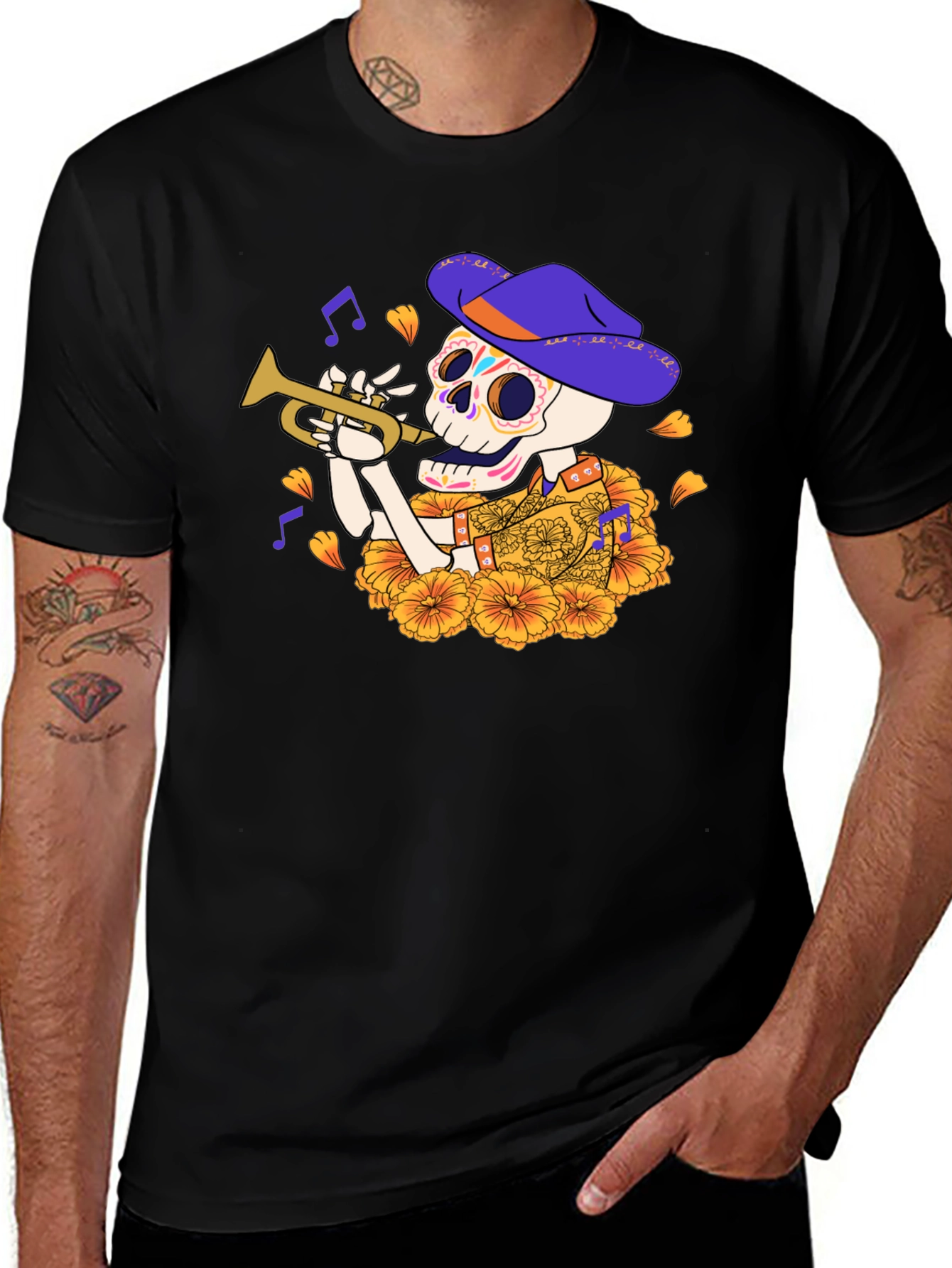 Variant 30 of Day of the Dead Skeleton Trumpet T-Shirt