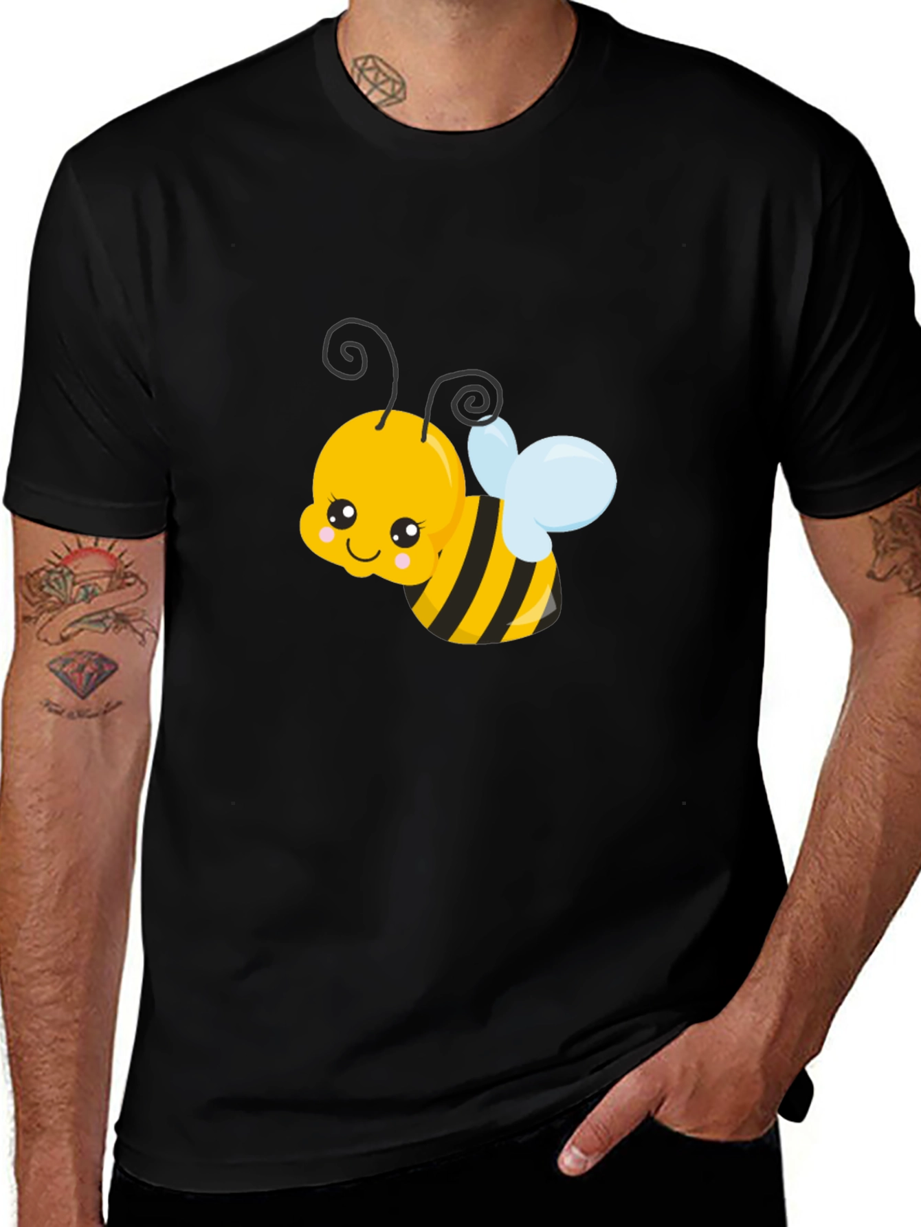 Variant 9 of Cute Cartoon Bee Graphic Tee - Black Unisex T-Shirt