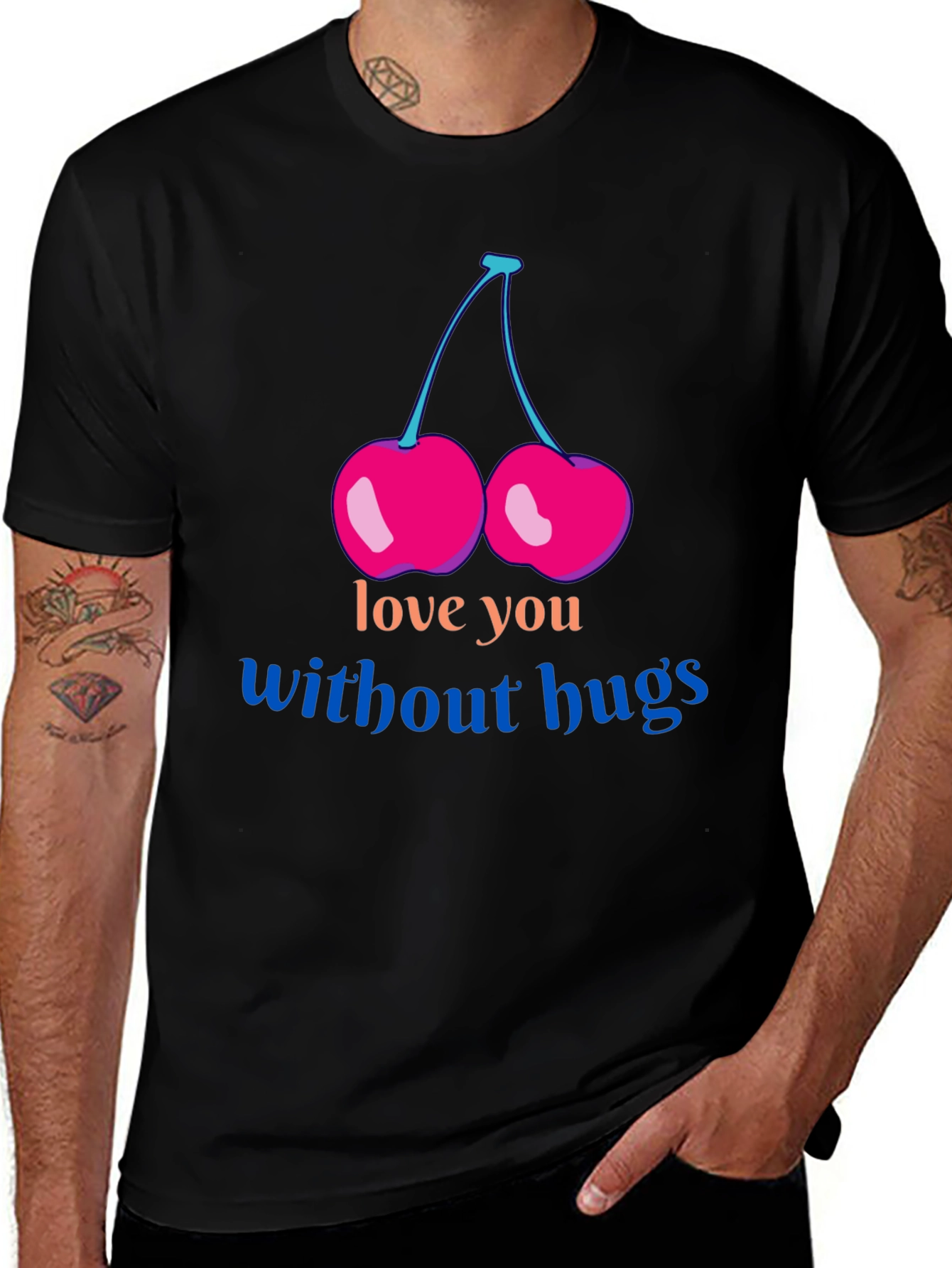 Variant 9 of Love You Without Hugs Cherry Graphic Tee - Black