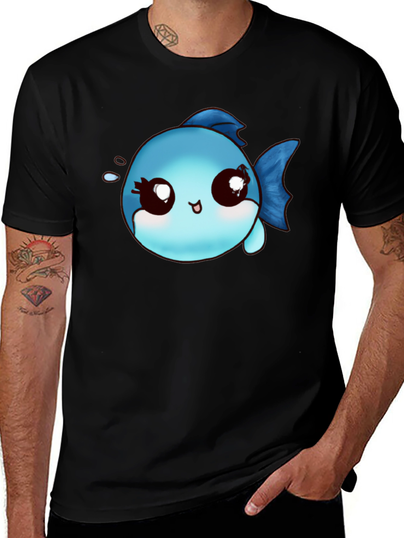 Variant 14 of Cute Cartoon Fish Graphic Black T-Shirt