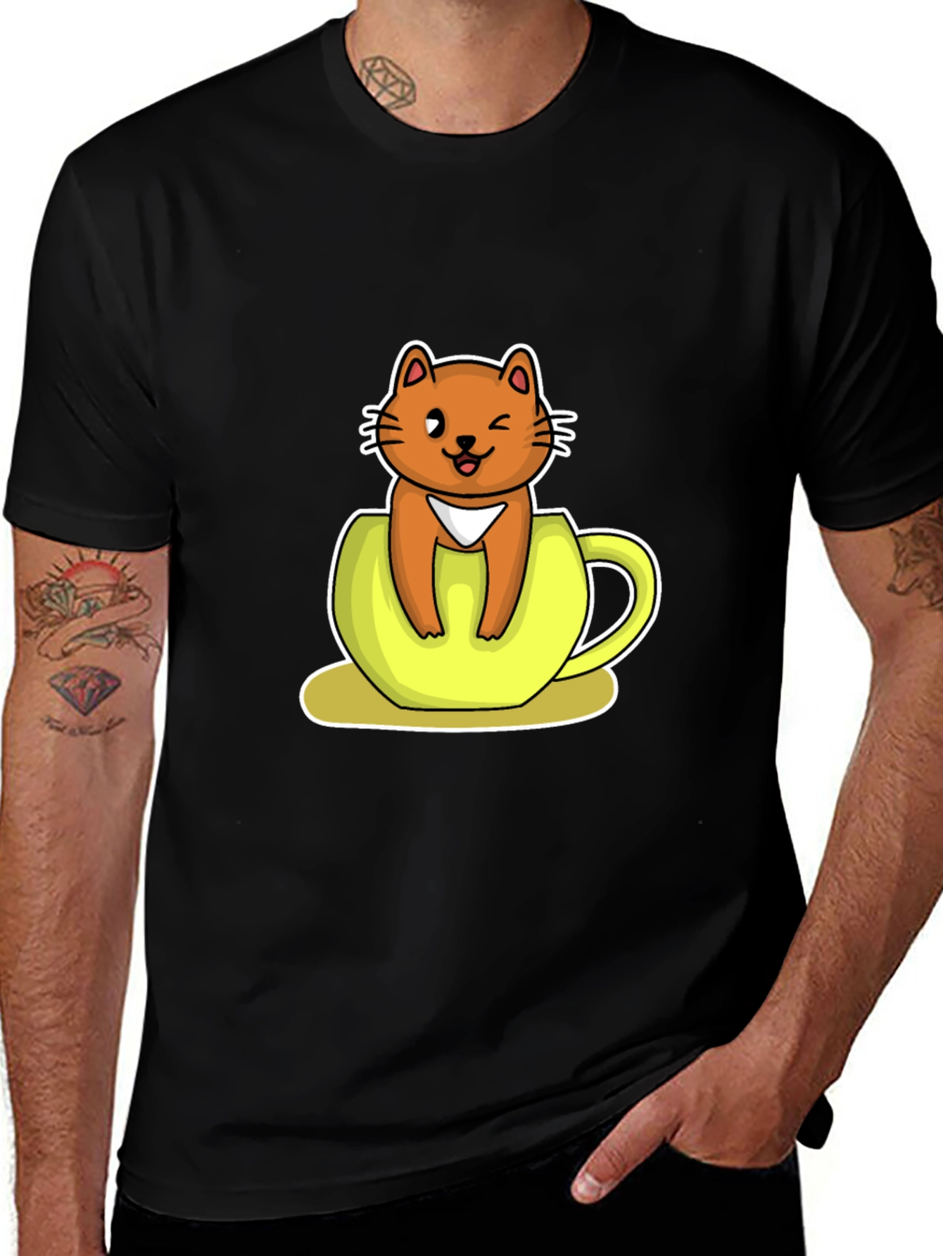 Variant 15 of Cute Cat in a Cup T-Shirt - Unisex Black Tee