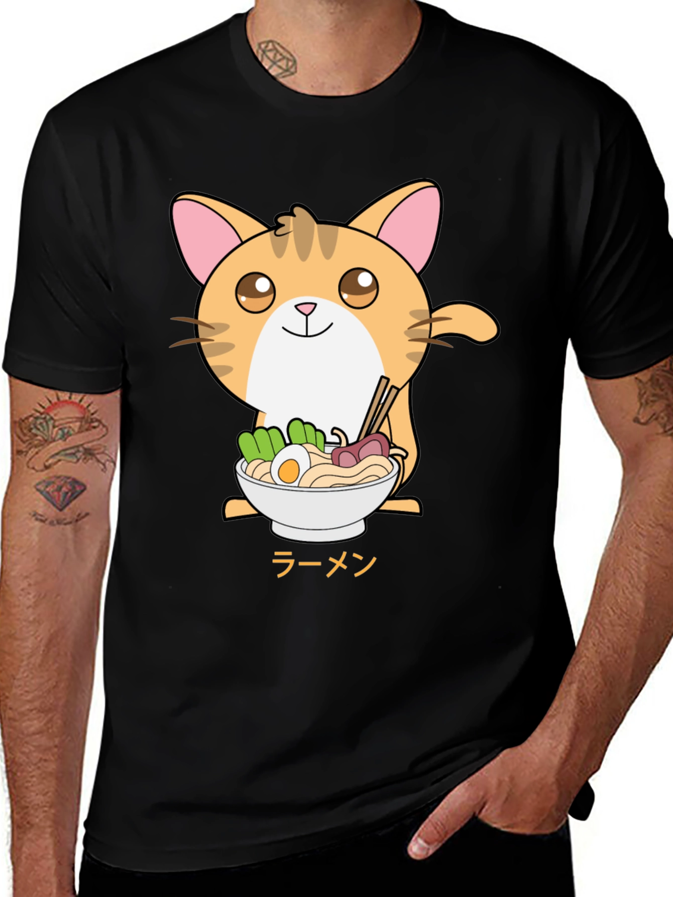 Variant 9 of Cute Ramen Cat T-Shirt - Unisex Black Tee