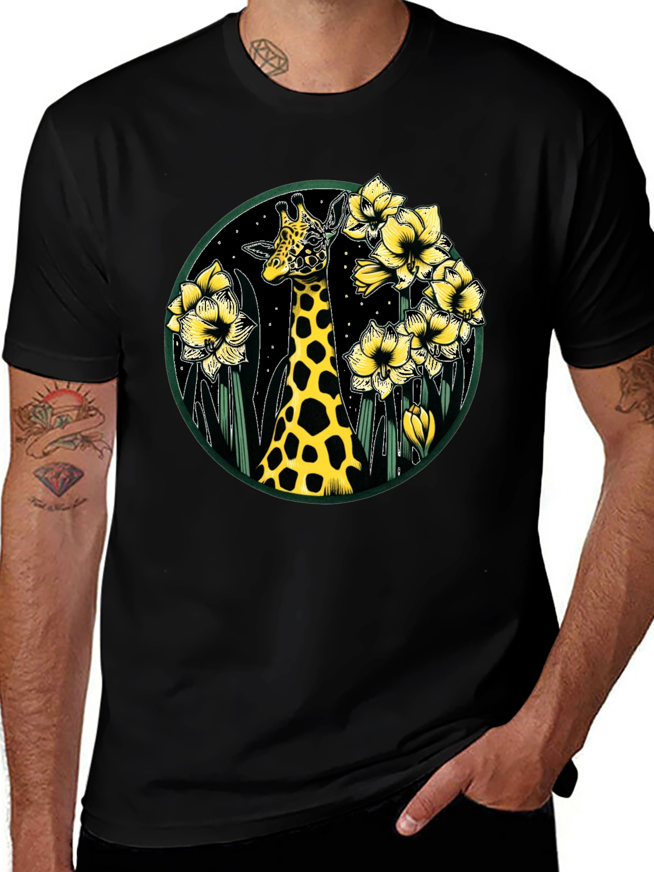 Variant 7 of Giraffe & Floral Graphic Tee - Black Unisex T-Shirt