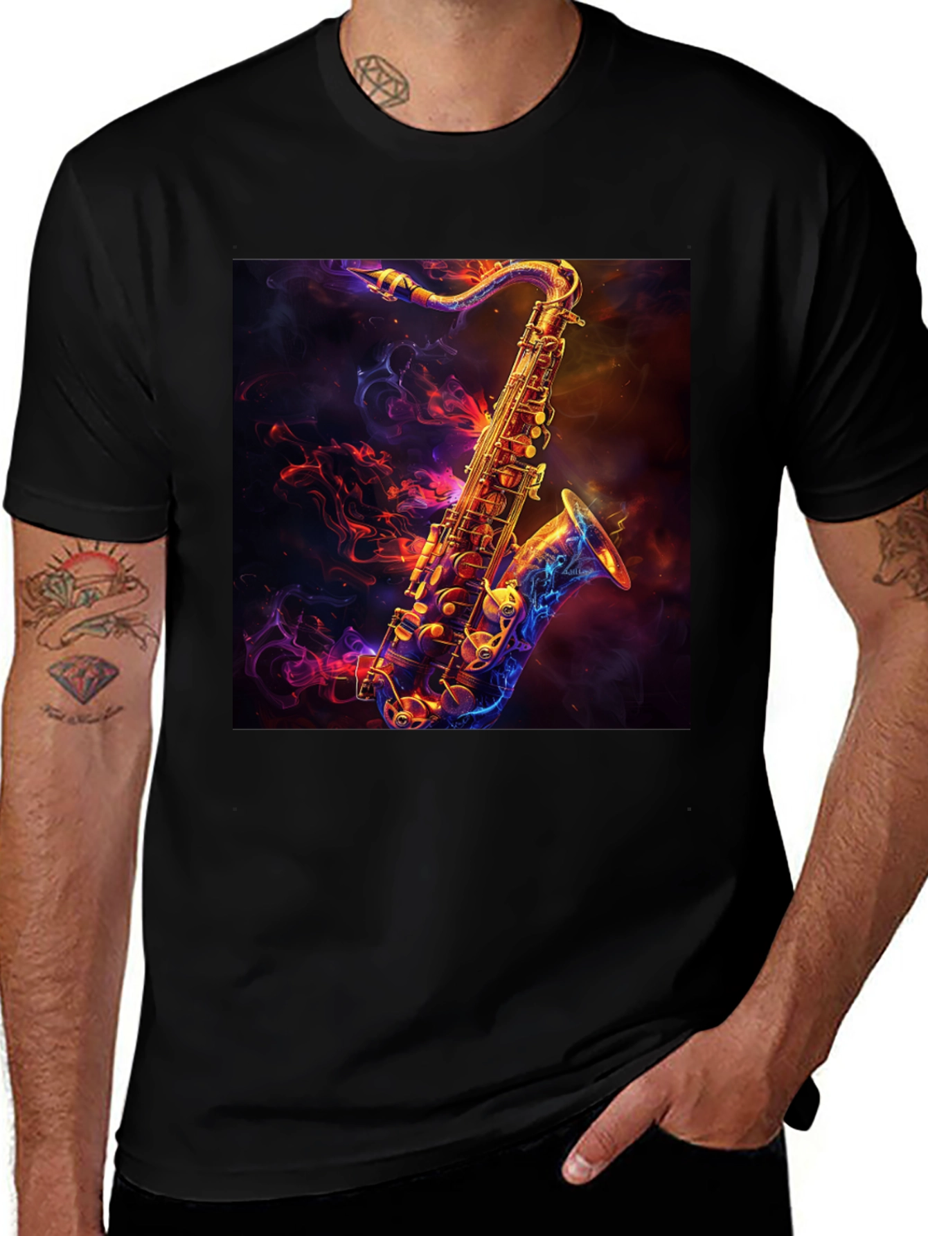 Variant 10 of Saxophone Graphic Black T-Shirt - Stylish Musician Tee